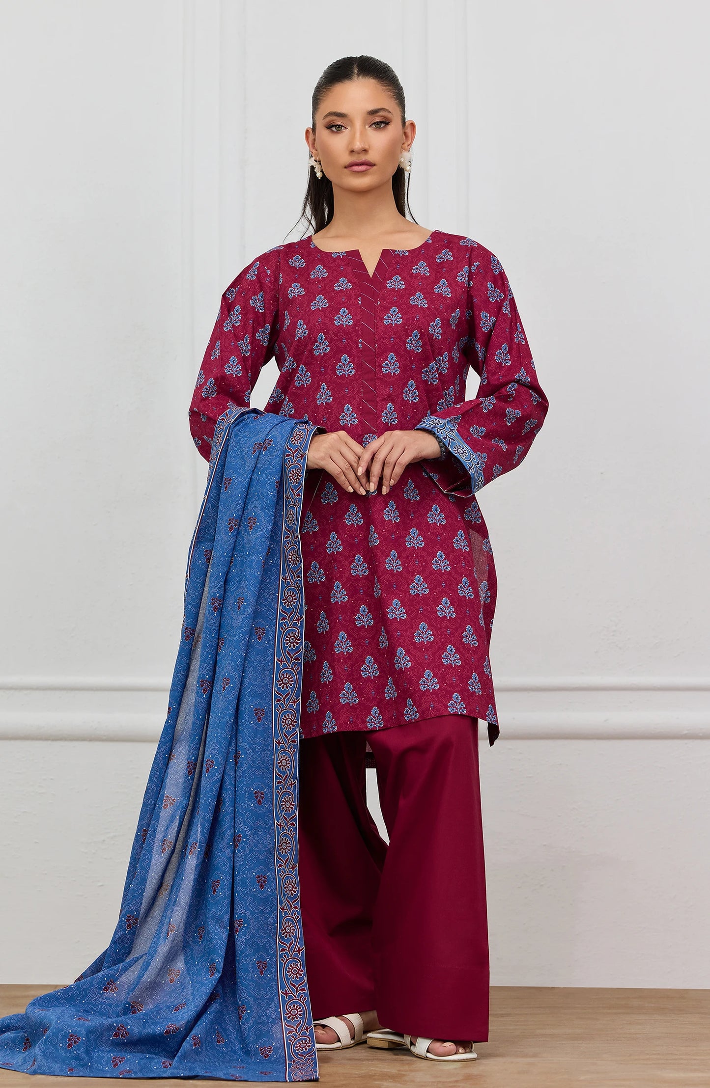 Unstitched | 3 Piece | Printed | Lawn Shirt | OTL-25-519/U MAROON