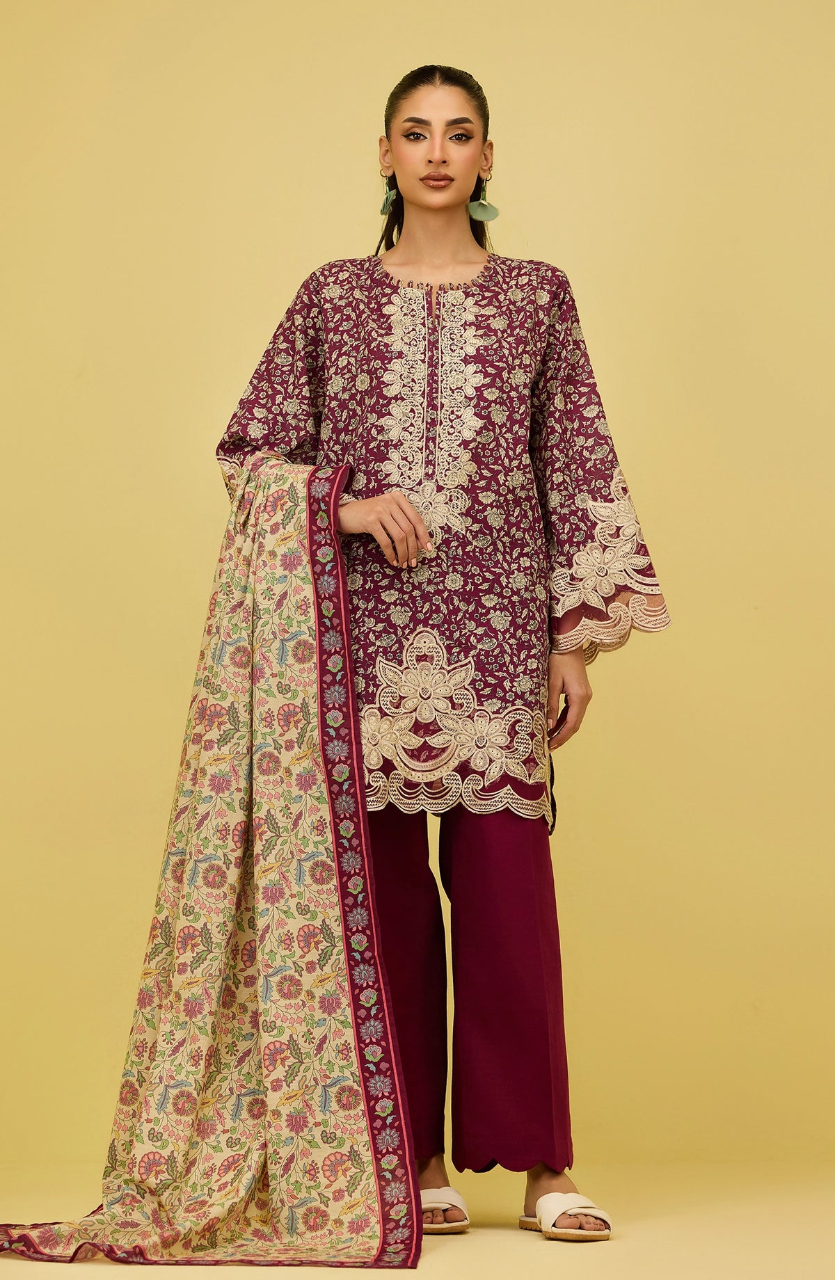 Unstitched | 3 Piece | Printed Embroidered | Khaddar Shirt | OTL-20766/U RED | SHAAZ
