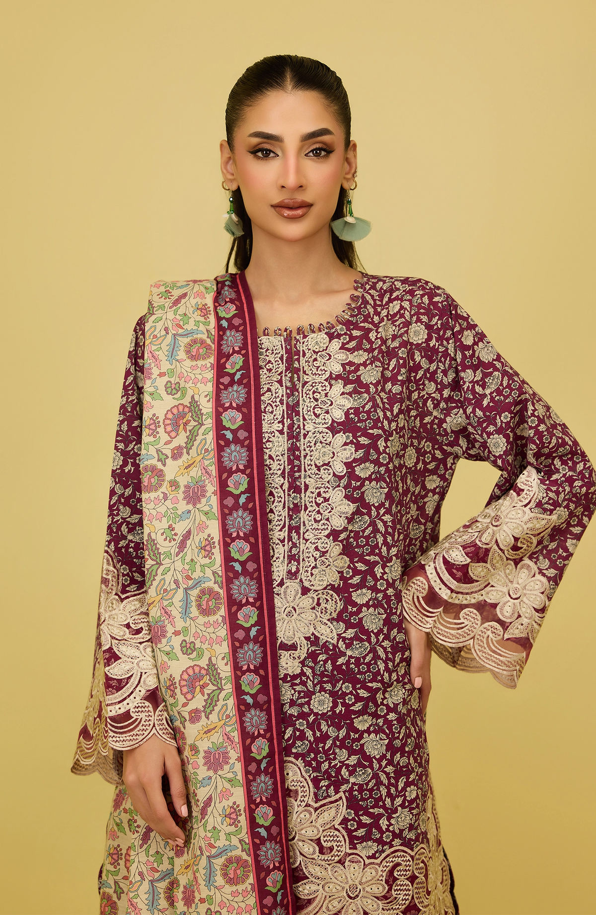 Unstitched | 3 Piece | Printed Embroidered | Khaddar Shirt | OTL-20766/U RED | SHAAZ