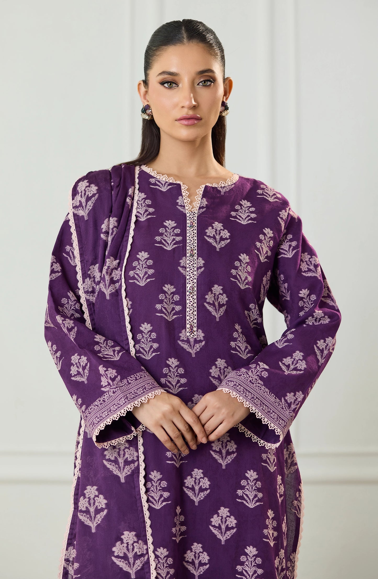 Unstitched | 3 Piece | Weaved | Jacquard Shirt | OTL-25-081/U PURPLE