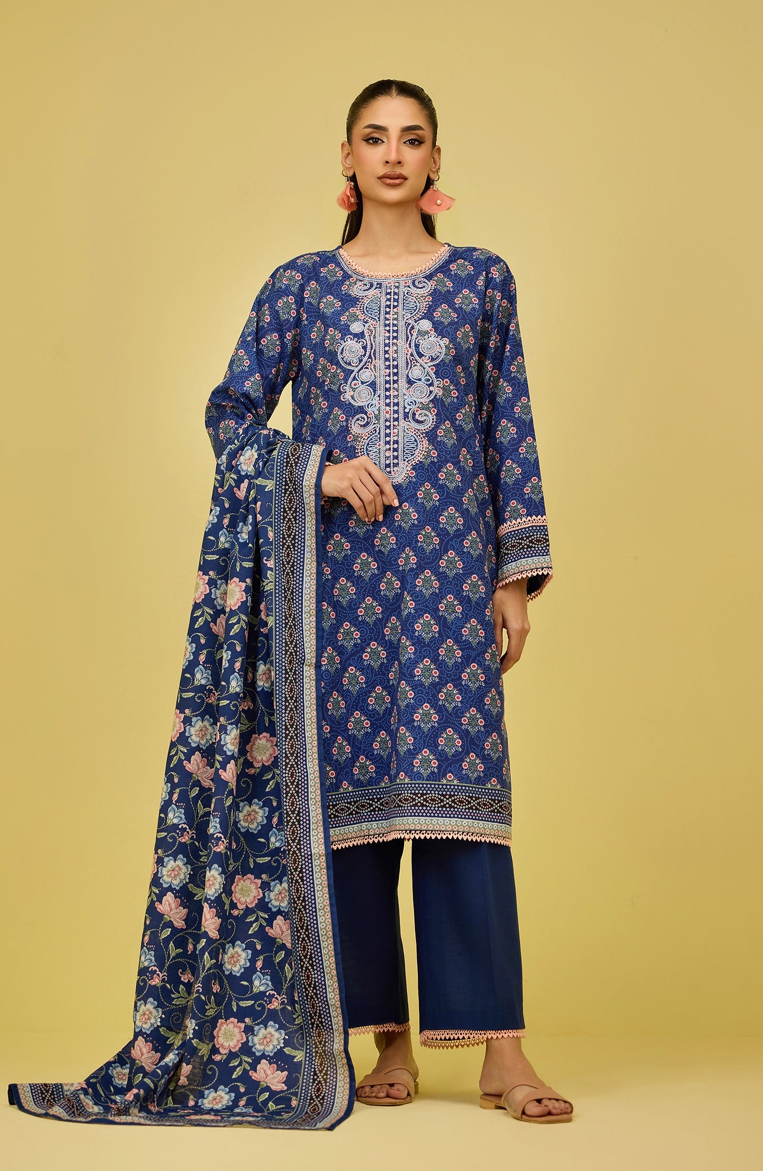 Unstitched | 3 Piece | Printed | Khaddar Shirt | OTL-20776/U NAVY BLUE | HOG
