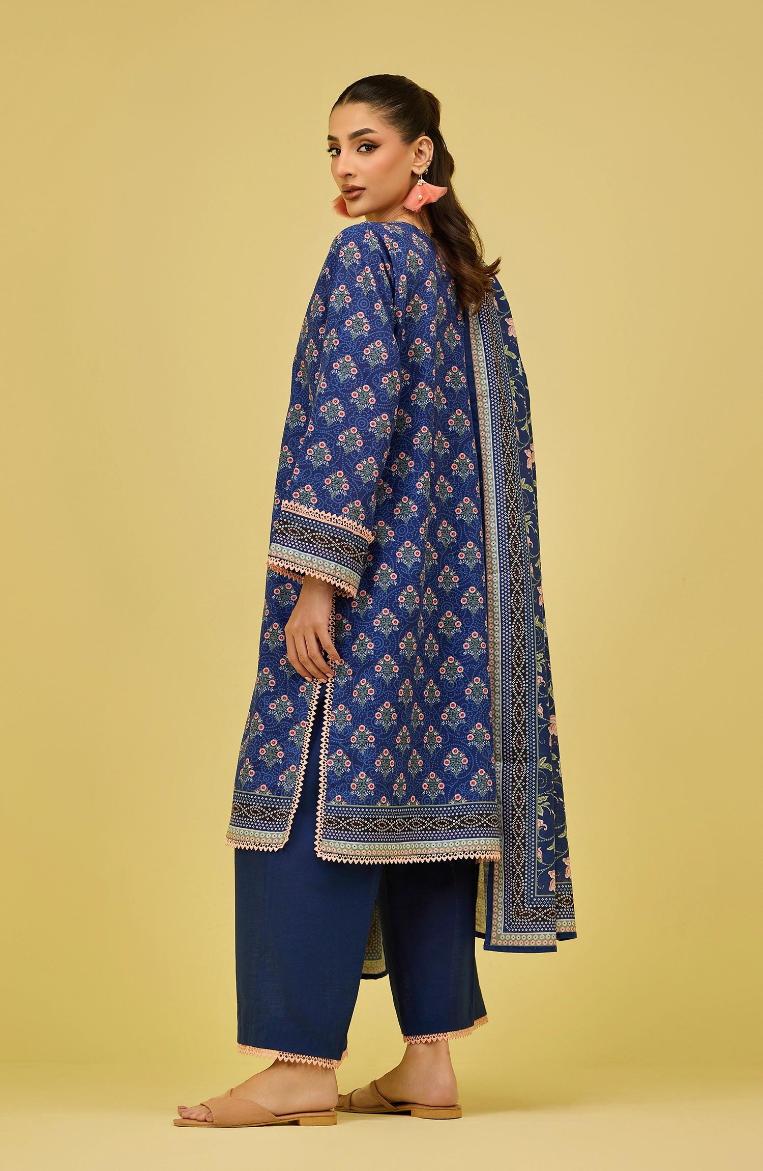 Unstitched | 3 Piece | Printed | Khaddar Shirt | OTL-20776/U NAVY BLUE | HOG