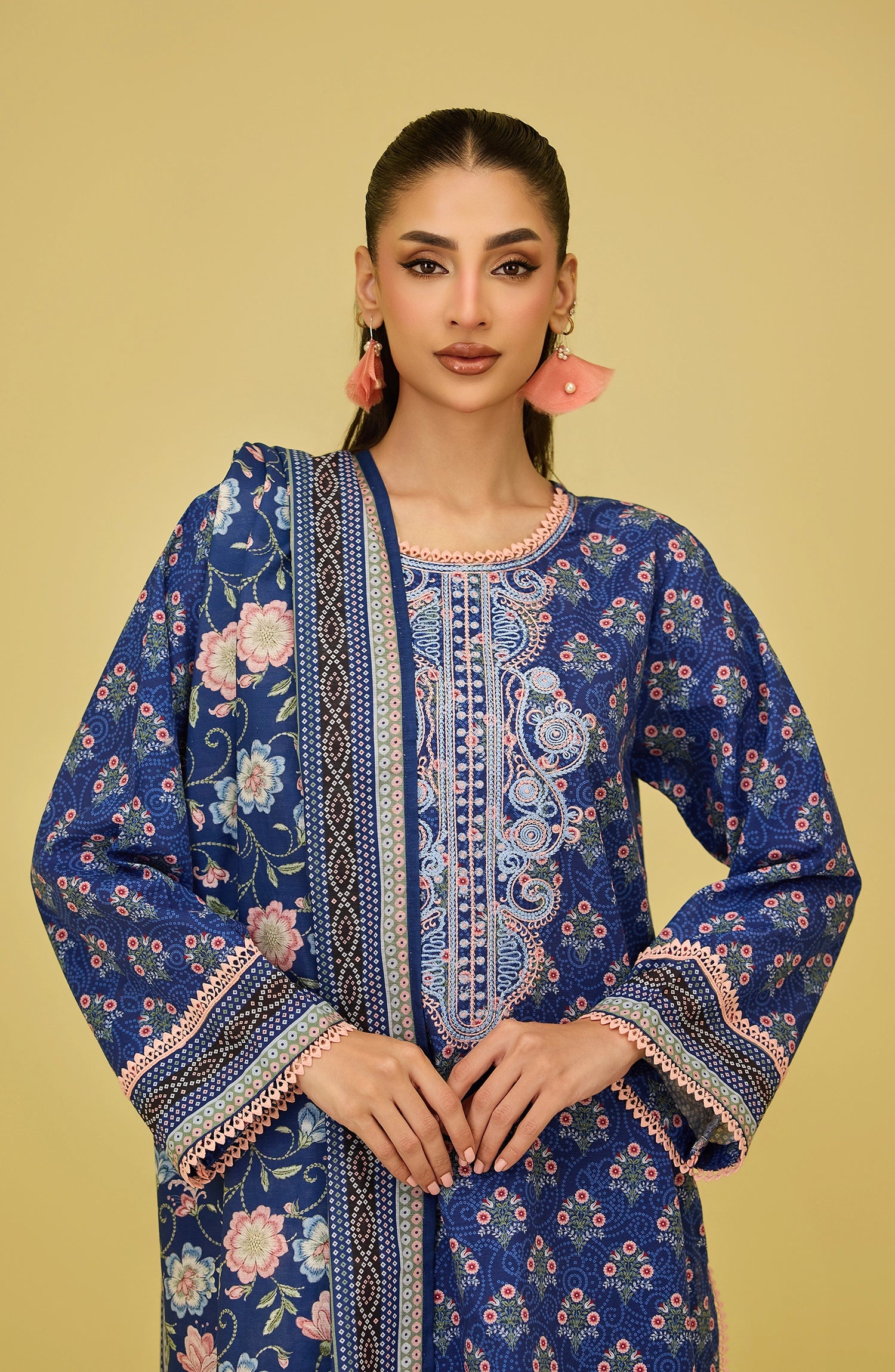 Unstitched | 3 Piece | Printed | Khaddar Shirt | OTL-20776/U NAVY BLUE | HOG