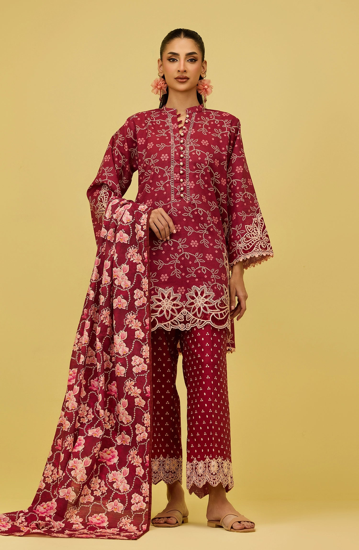 Unstitched | 3 Piece | Printed Embroidered | Khaddar Shirt | OTL-20796/U RED | JODA