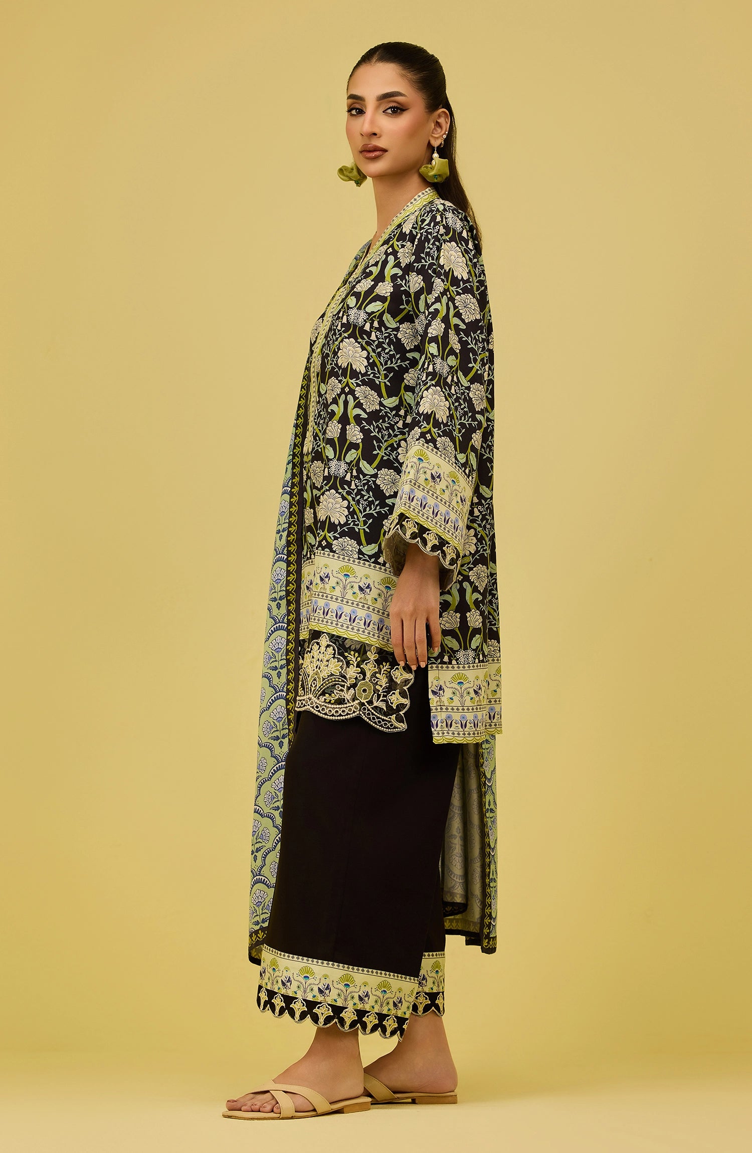 Unstitched | 3 Piece | Printed Embroidered | Cottel Viscose Shirt | OTL-21176/U BLACK | TEESHA