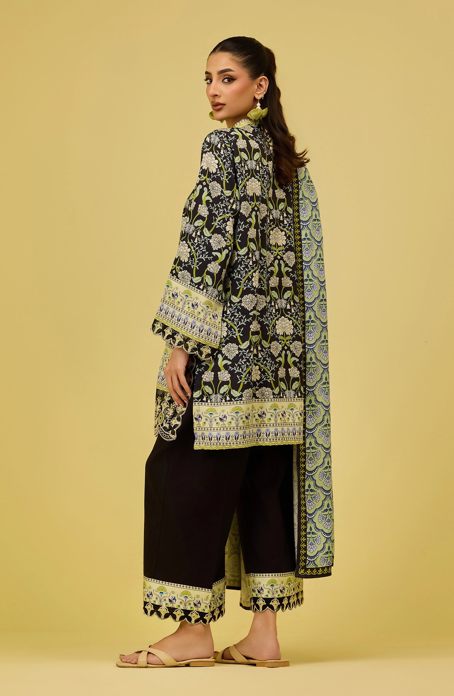 Unstitched | 3 Piece | Printed Embroidered | Cottel Viscose Shirt | OTL-21176/U BLACK | TEESHA