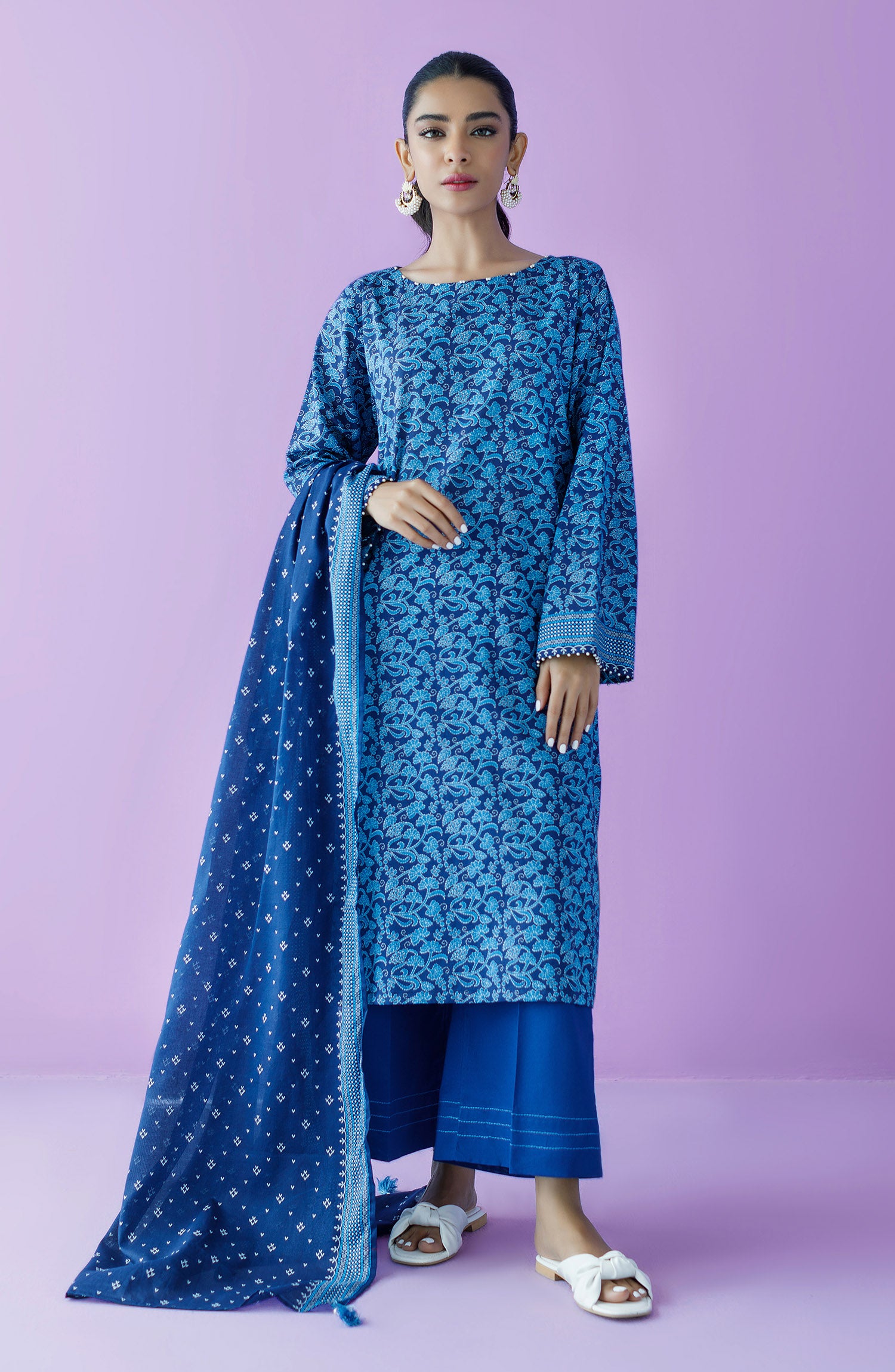 OTL-23-156/U BLUE LAWN  UNSTITCHED SHIRT DUPATTA PANTS