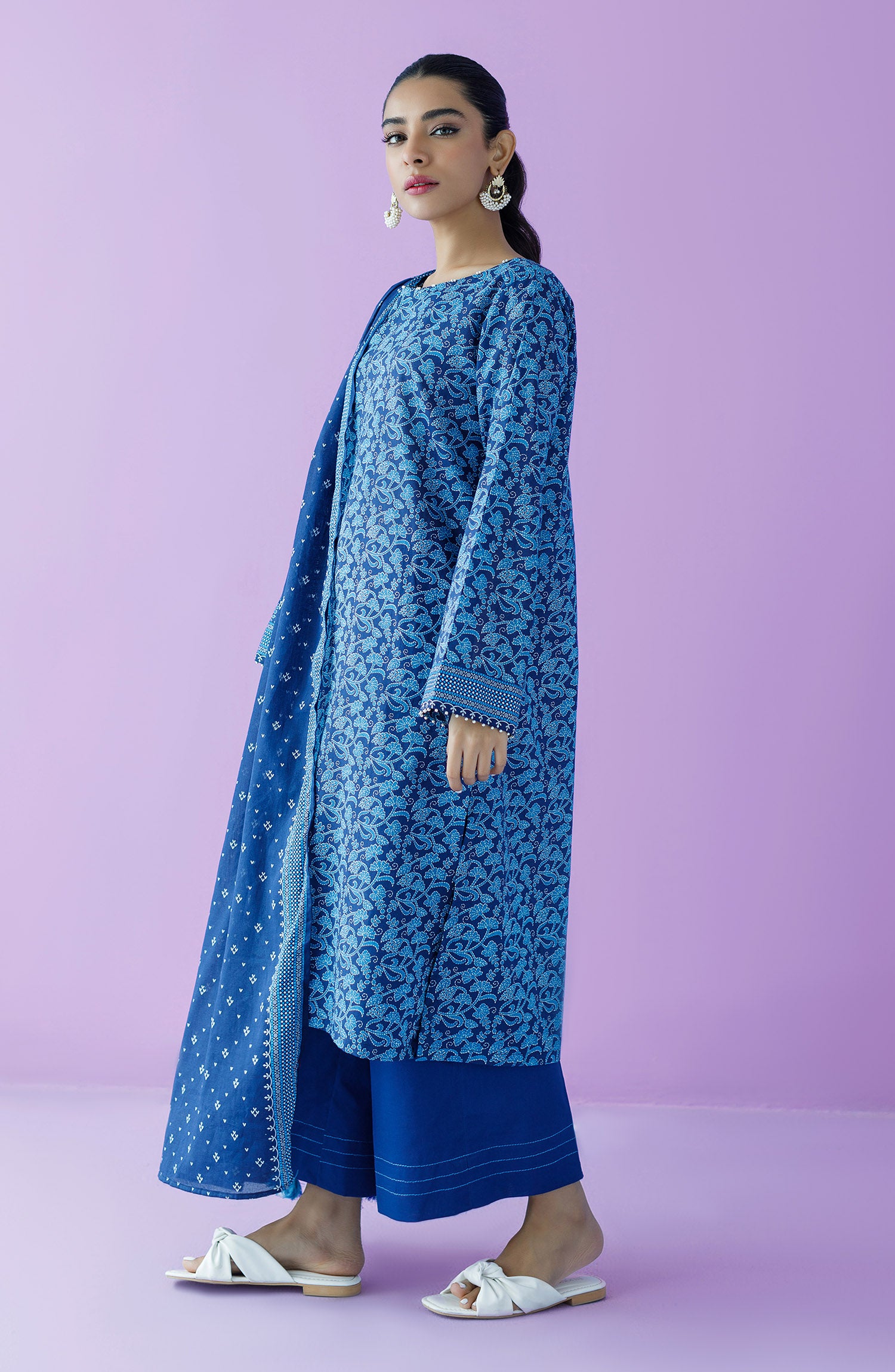 OTL-23-156/U BLUE LAWN  UNSTITCHED SHIRT DUPATTA PANTS