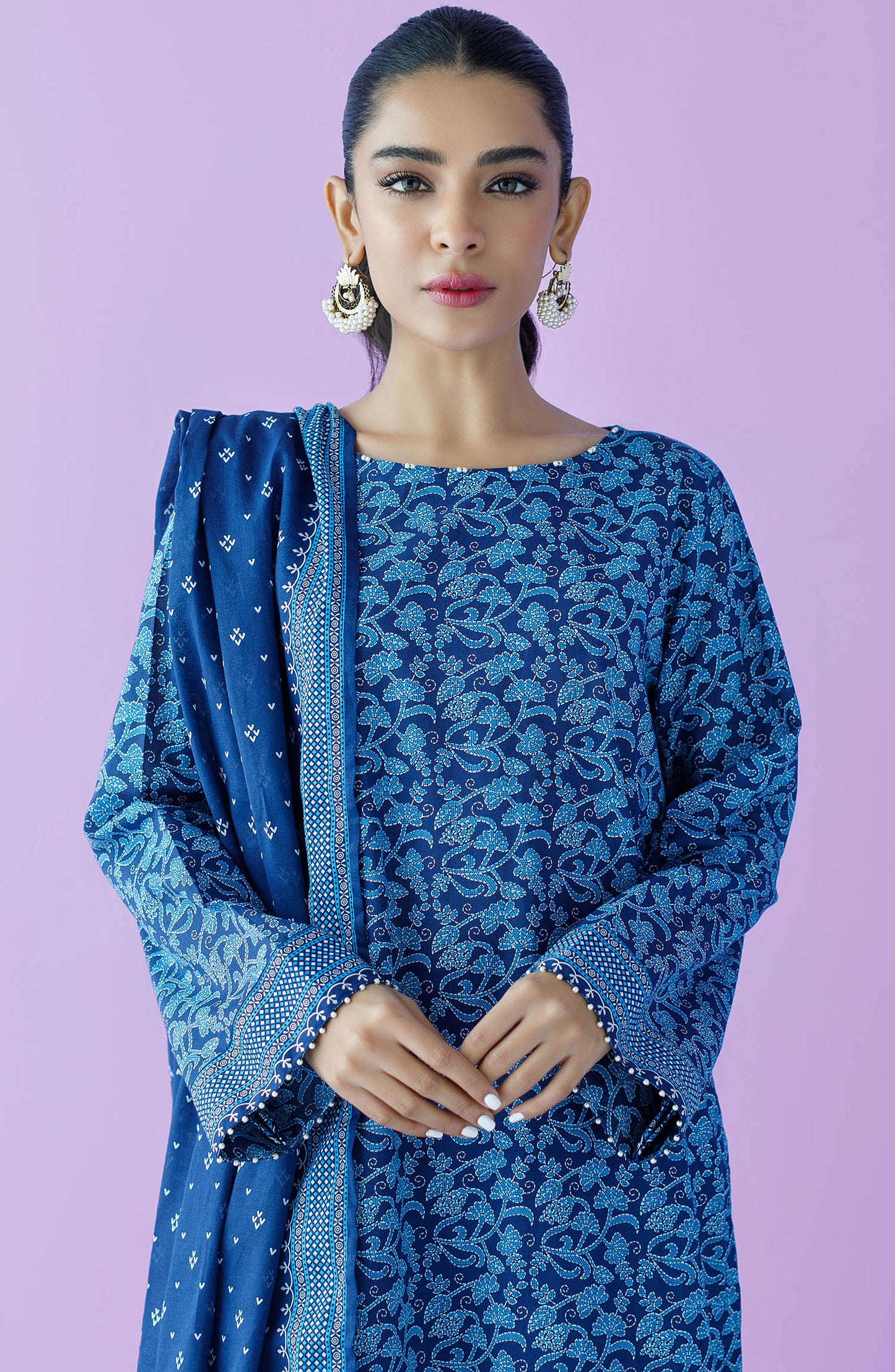 OTL-23-156/U BLUE LAWN  UNSTITCHED SHIRT DUPATTA PANTS