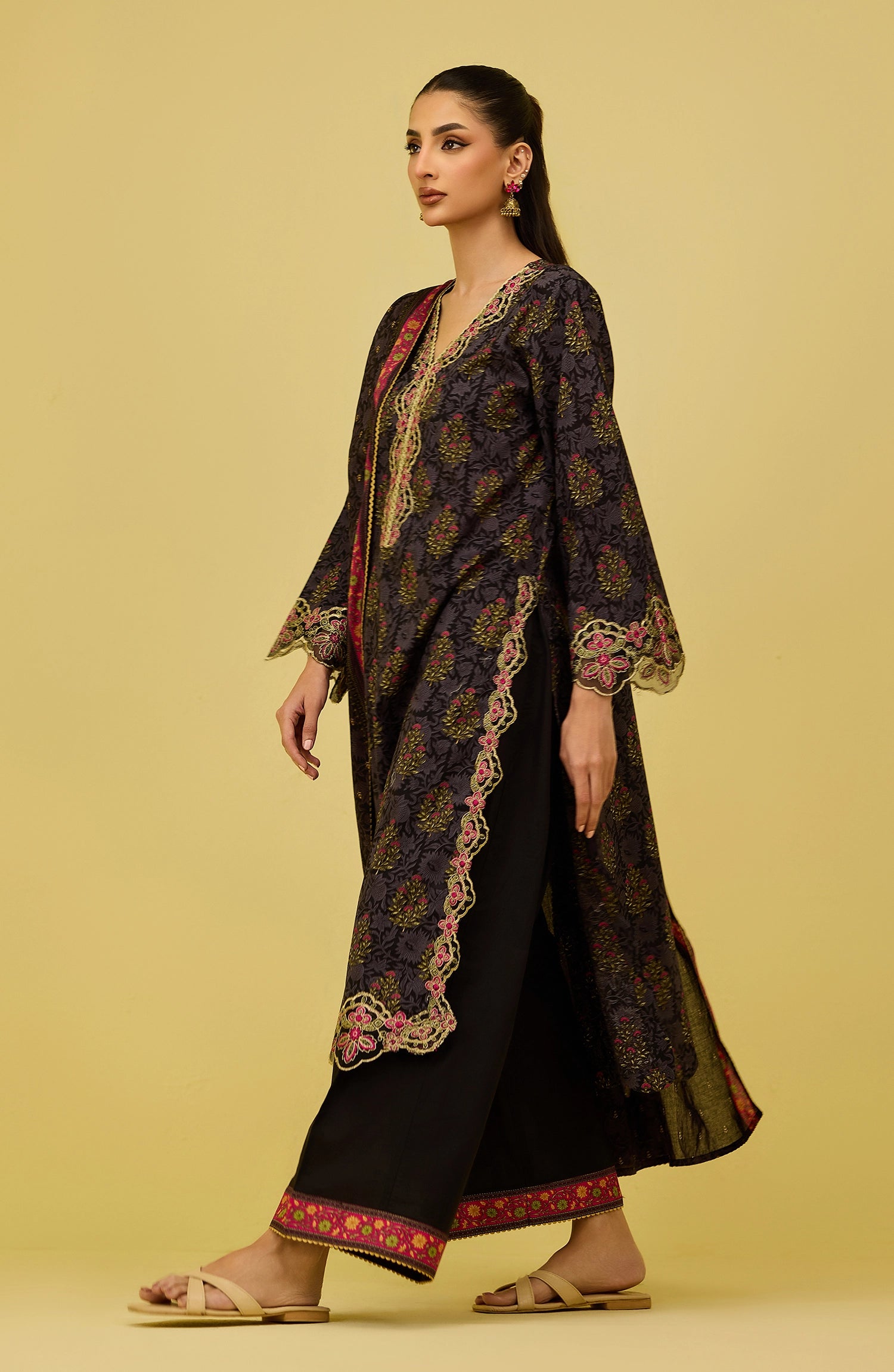Unstitched | 3 Piece | Printed Embroidered | Lawn Shirt | OTL-20736/U BLACK | SEA YA LATTER