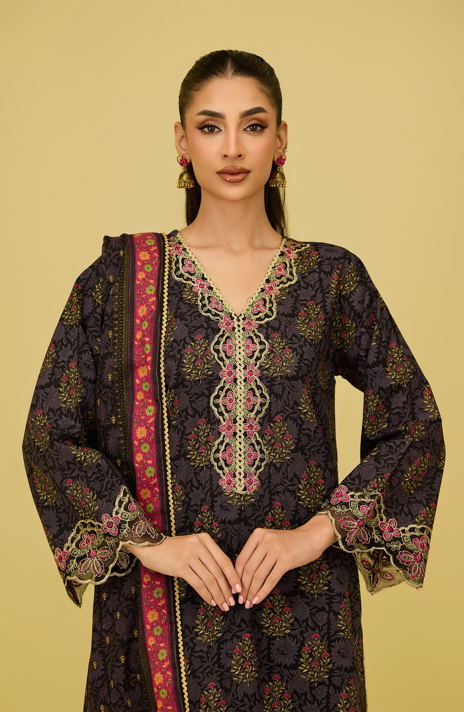 Unstitched | 3 Piece | Printed Embroidered | Lawn Shirt | OTL-20736/U BLACK | SEA YA LATTER