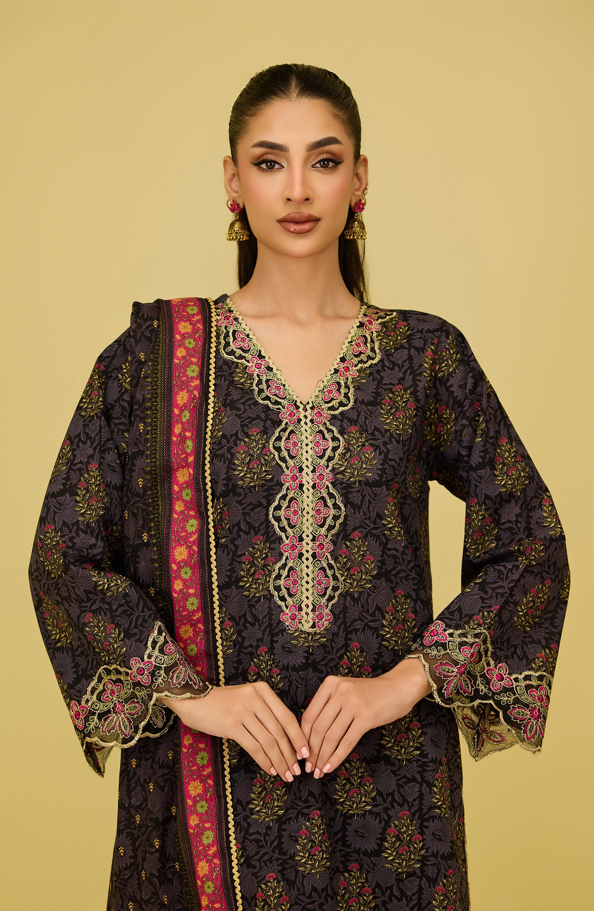 Unstitched | 3 Piece | Printed Embroidered | Lawn Shirt | OTL-20736/U BLACK | SEA YA LATTER