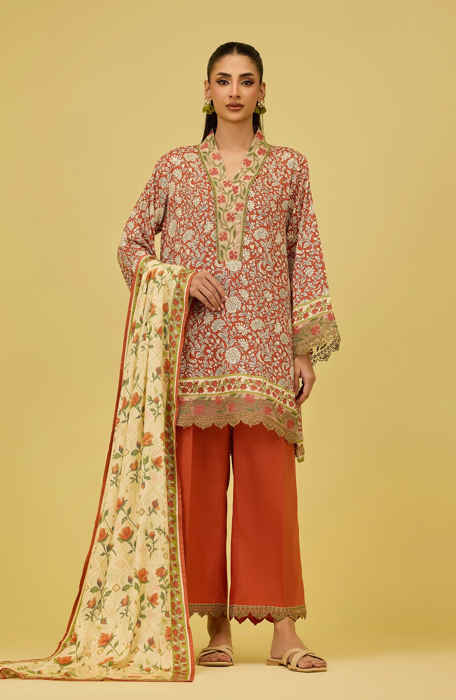 Unstitched | 3 Piece | Printed Embroidered | Cottel Viscose Shirt | OTL-21156/U Orange | BUZZING BEES