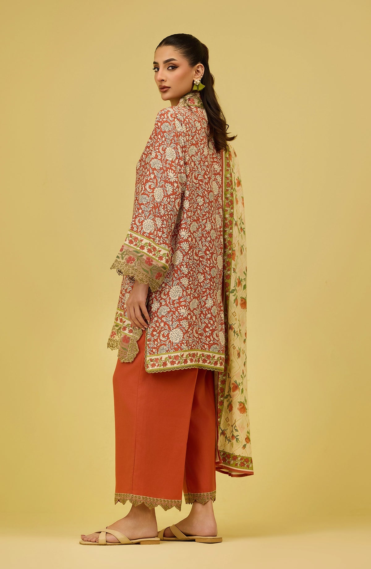 Unstitched | 3 Piece | Printed Embroidered | Cottel Viscose Shirt | OTL-21156/U Orange | BUZZING BEES
