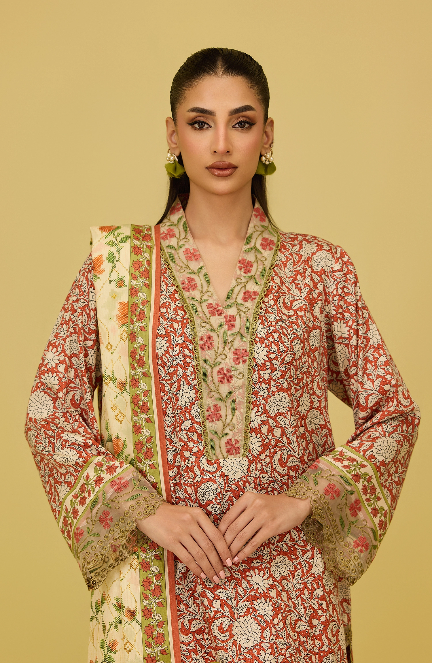 Unstitched | 3 Piece | Printed Embroidered | Cottel Viscose Shirt | OTL-21156/U Orange | BUZZING BEES