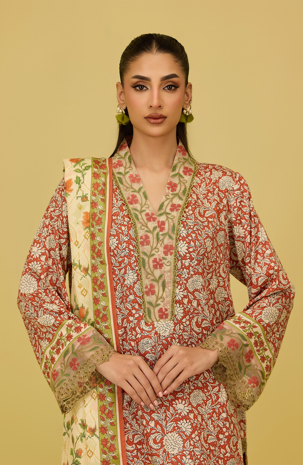 Unstitched | 3 Piece | Printed Embroidered | Cottel Viscose Shirt | OTL-21156/U Orange | BUZZING BEES