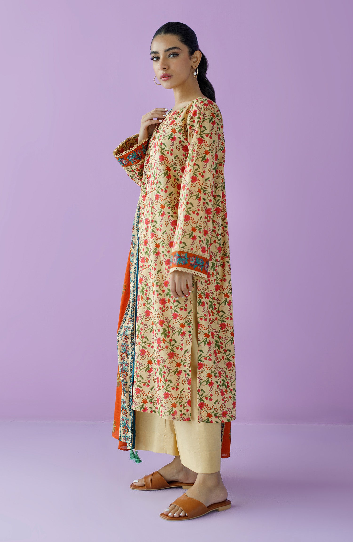 OTL-23-143/U BEIGE LAWN  UNSTITCHED SHIRT DUPATTA PANTS
