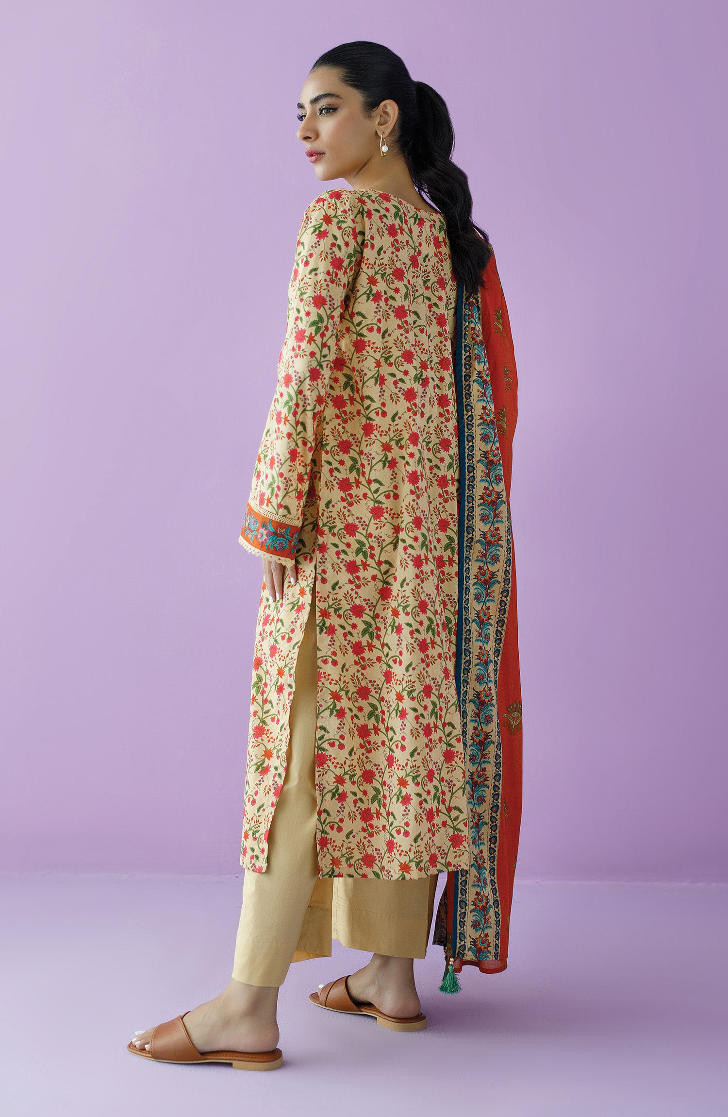 OTL-23-143/U BEIGE LAWN  UNSTITCHED SHIRT DUPATTA PANTS