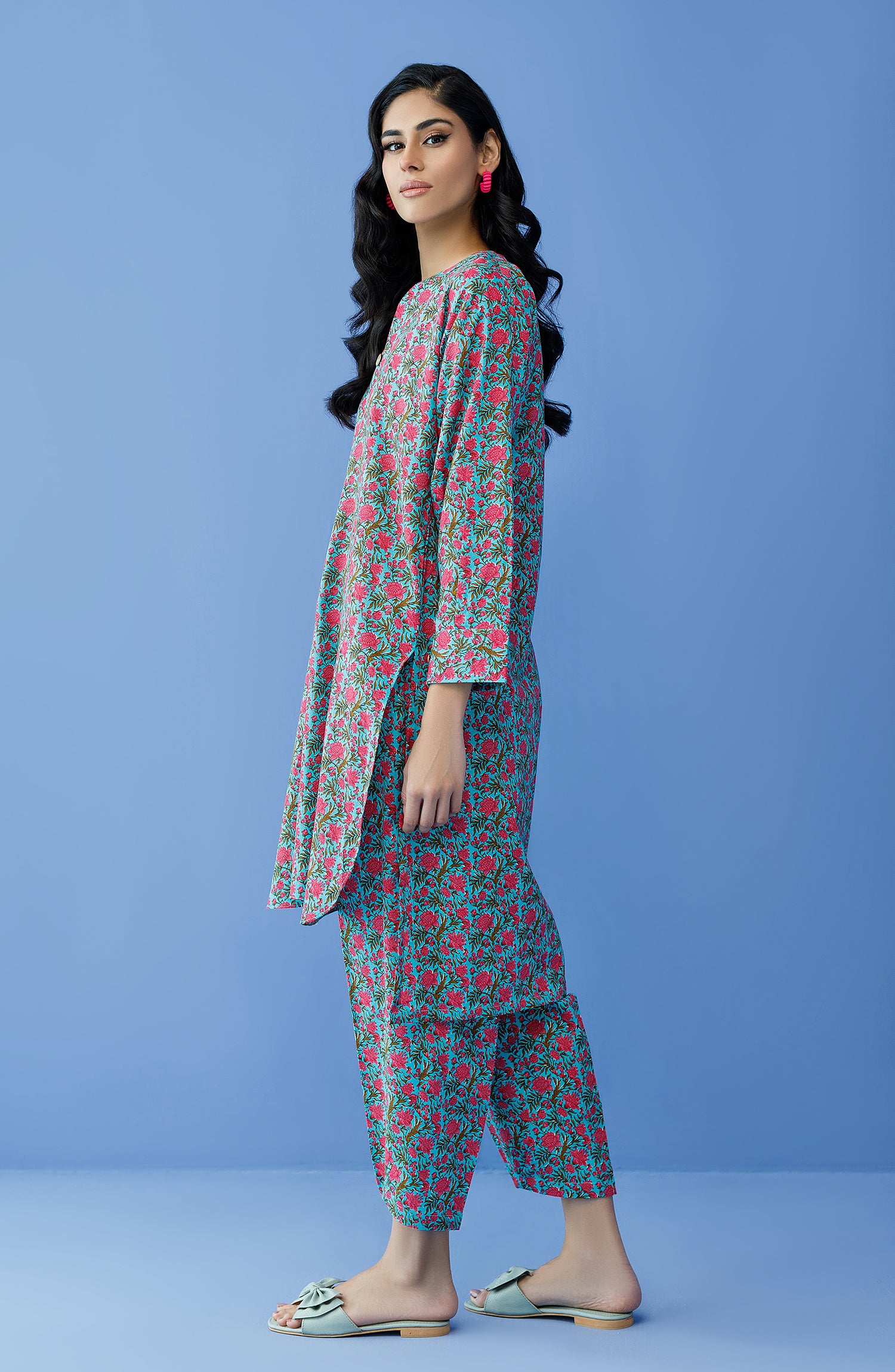 NRDS-23-204/S BLUE COTTON TEXTURED Women READY TO WEAR SHIRT PANTS