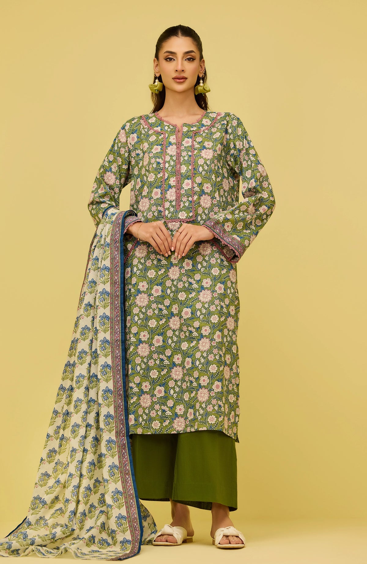 Unstitched | 3 Piece | Printed | Lawn Shirt | OTL-20976/U GREEN LIZZI