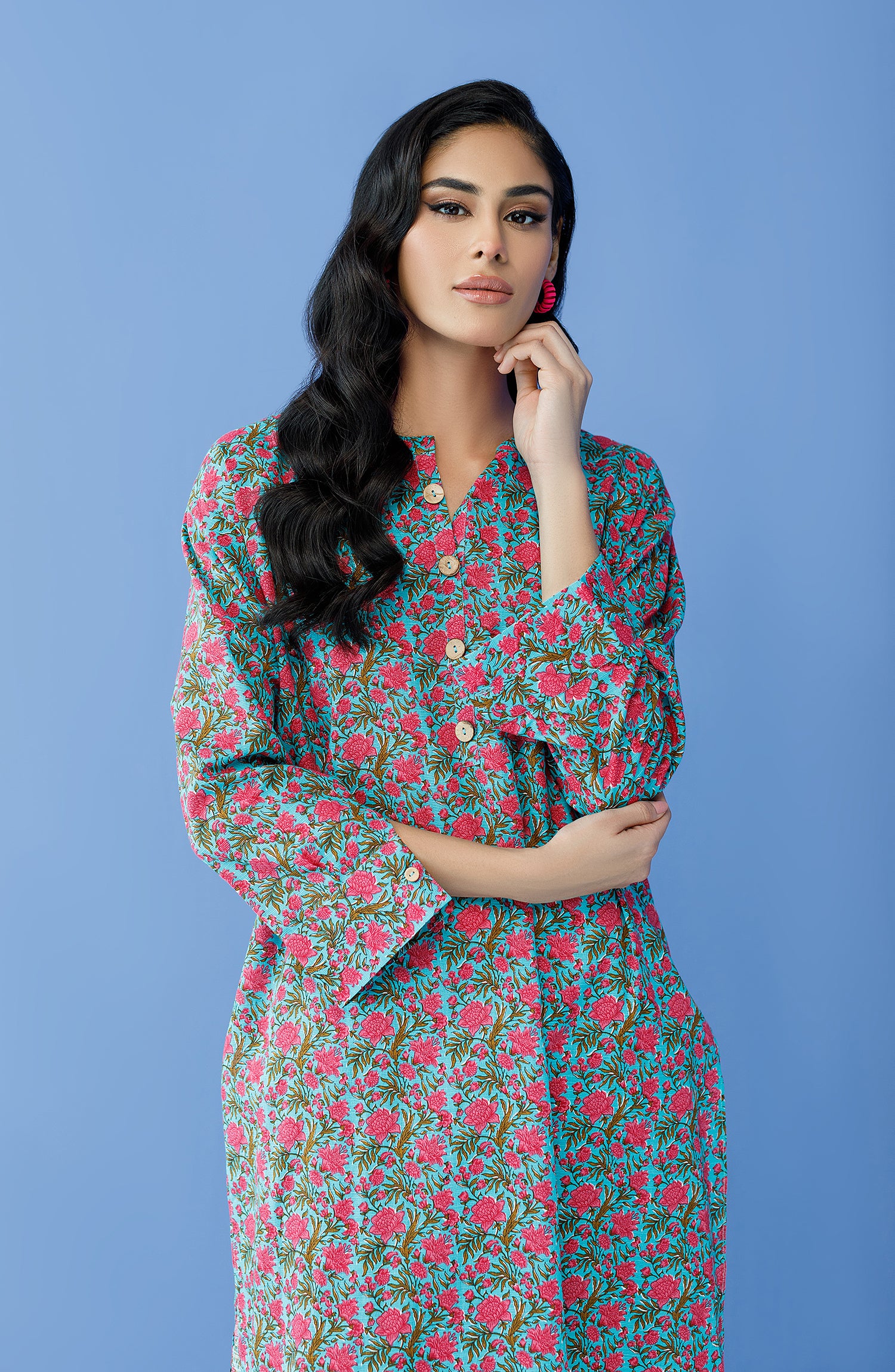 NRDS-23-204/S BLUE COTTON TEXTURED Women READY TO WEAR SHIRT PANTS
