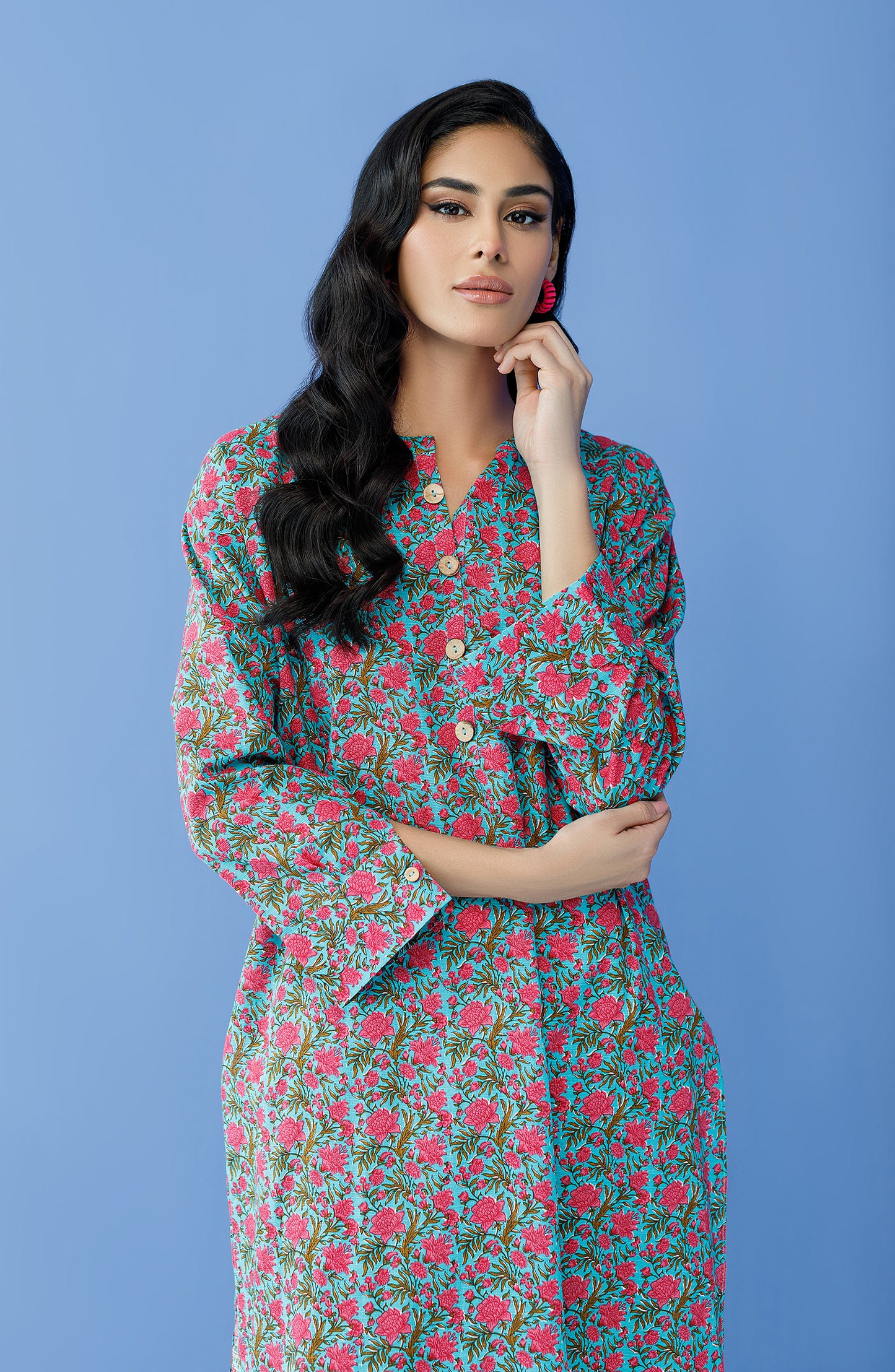 NRDS-23-204/S BLUE COTTON TEXTURED Women READY TO WEAR SHIRT PANTS