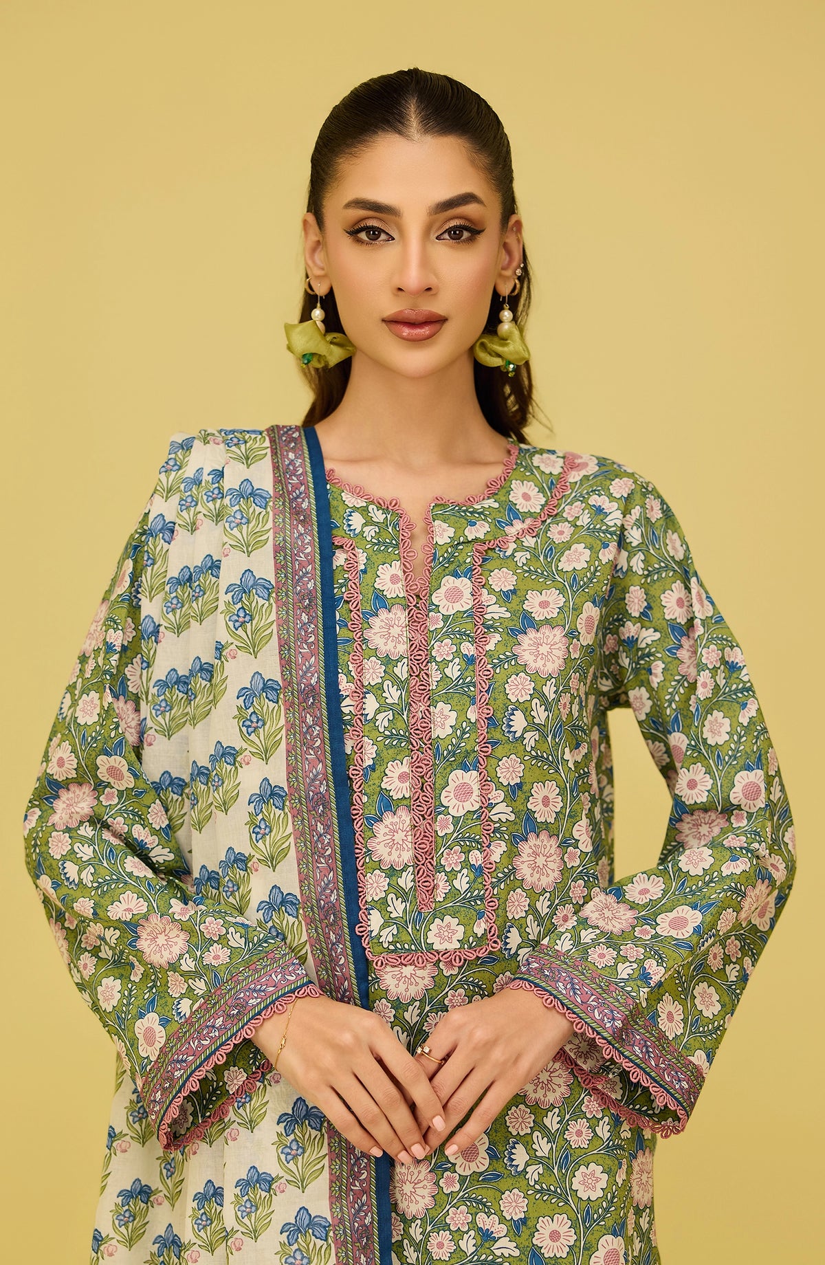 Unstitched | 3 Piece | Printed | Lawn Shirt | OTL-20976/U GREEN LIZZI