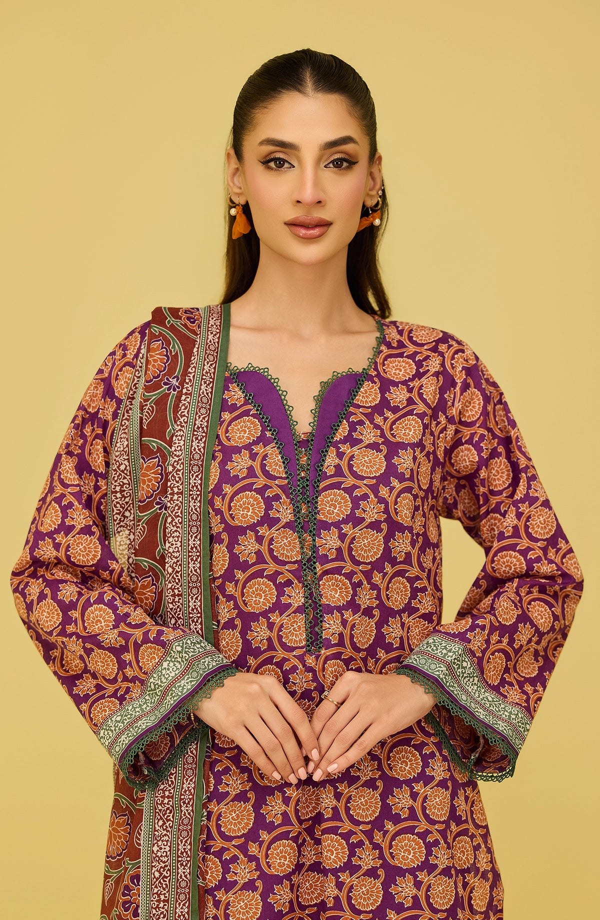 Unstitched | 3 Piece | Printed | Lawn Shirt | OTL-20996/U PURPLE HENRY
