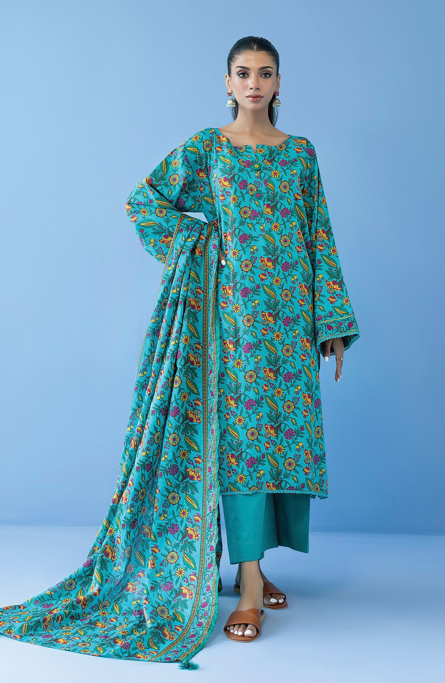 OTL-23-288/U TEAL LAWN  UNSTITCHED SHIRT DUPATTA PANTS