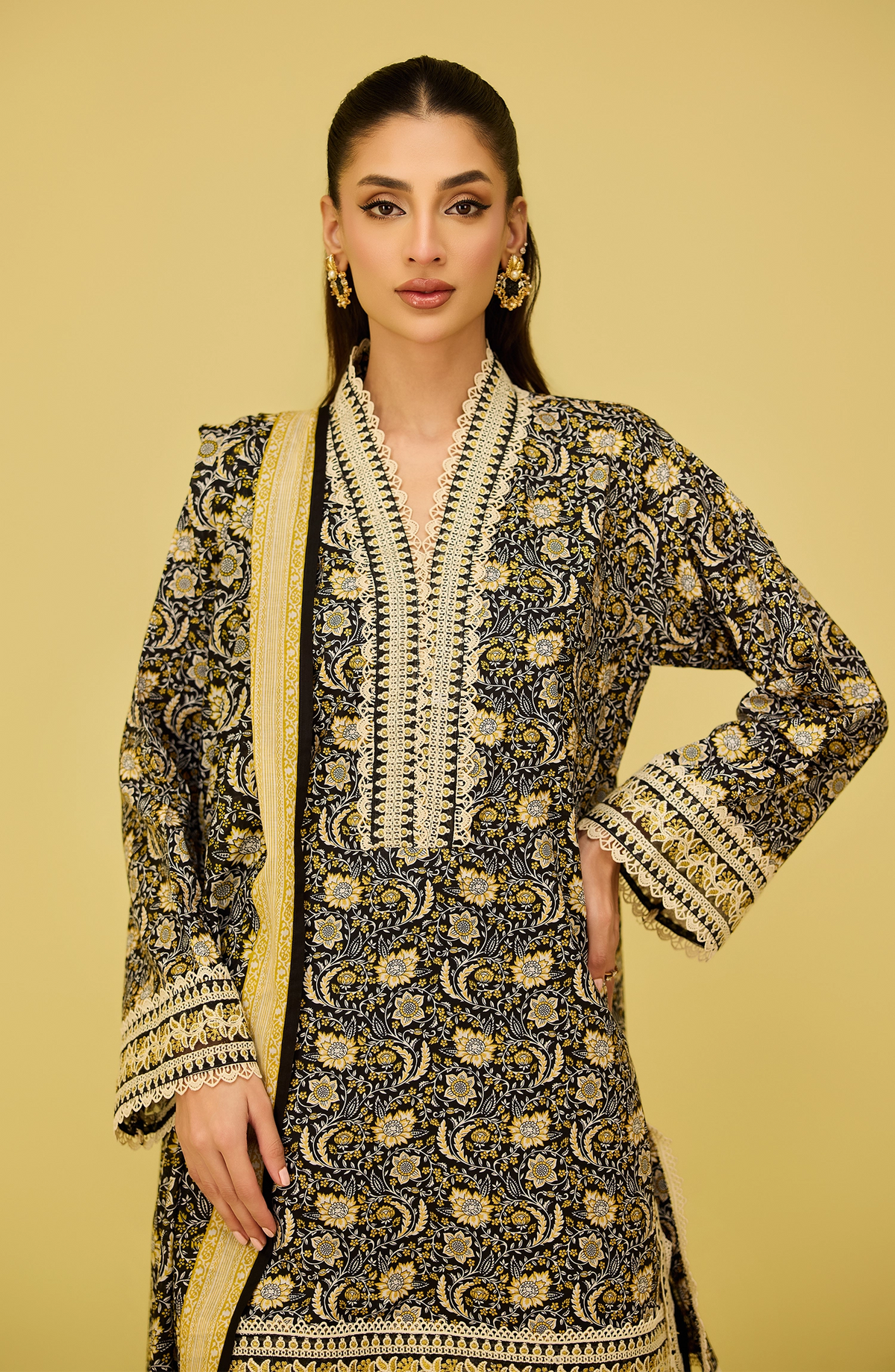 Unstitched | 3 Piece | Printed | Lawn Shirt | OTL-20536/U BLACK DARK NIGHT