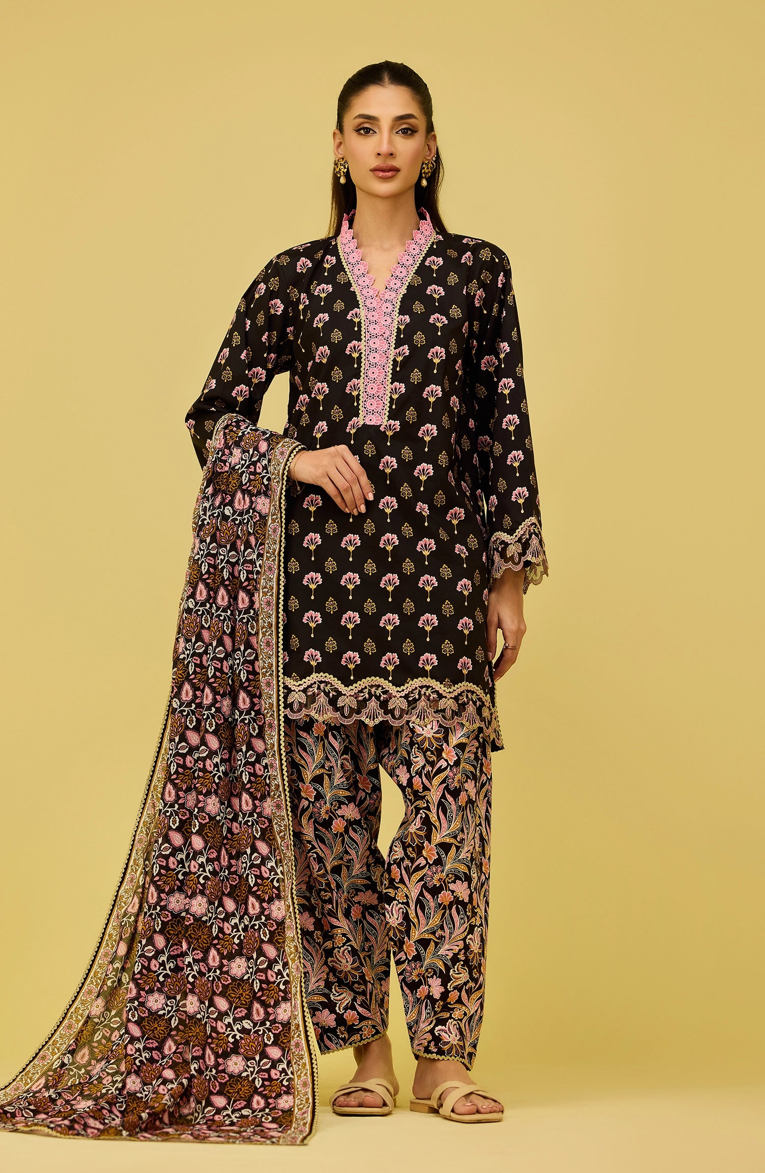 Unstitched | 3 Piece | Printed Embroidered | Lawn Shirt | OTL-20916/U BLACK TAMMY