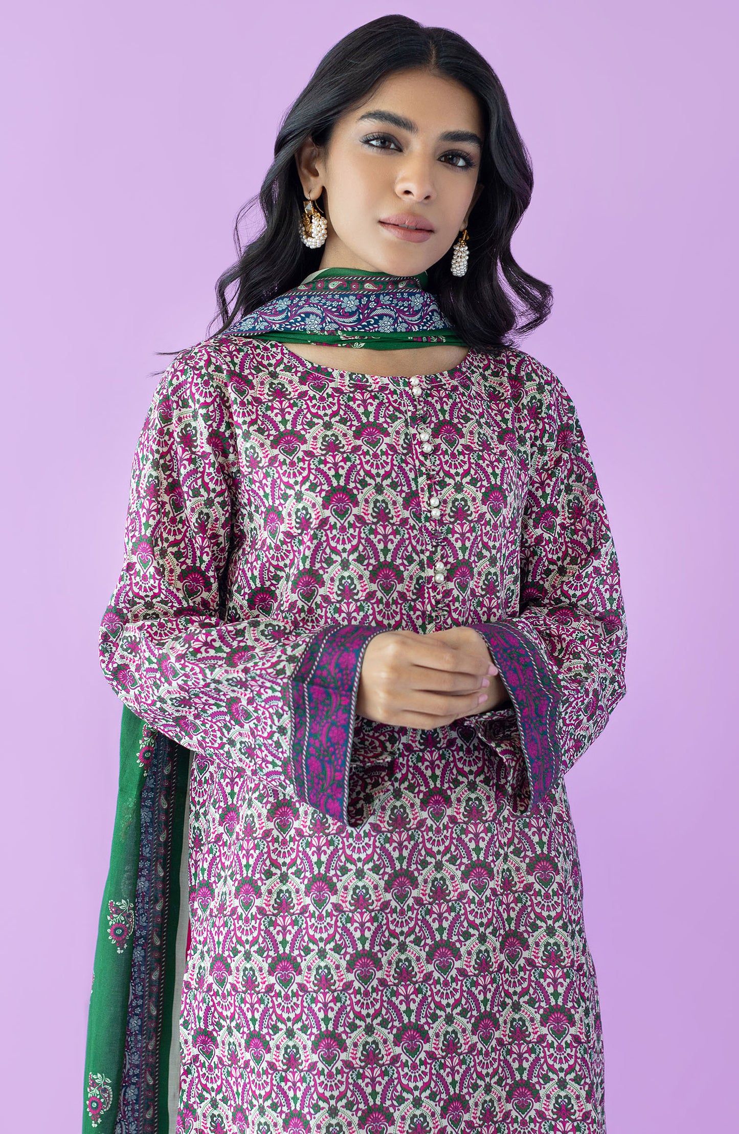Unstitched | 3 Piece | Printed | Lawn Shirt | OTL-25-536/U BEIGE