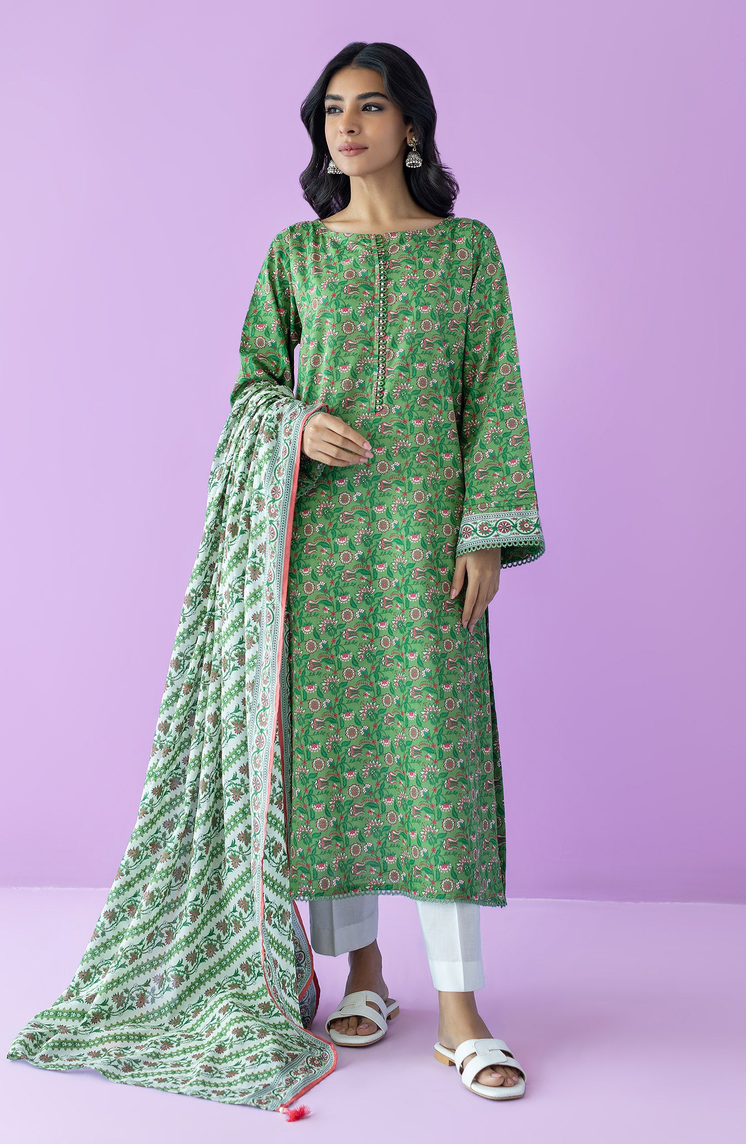 Unstitched | 3 Piece | Printed | Lawn Shirt | OTL-25-542/U LIGHT GREEN