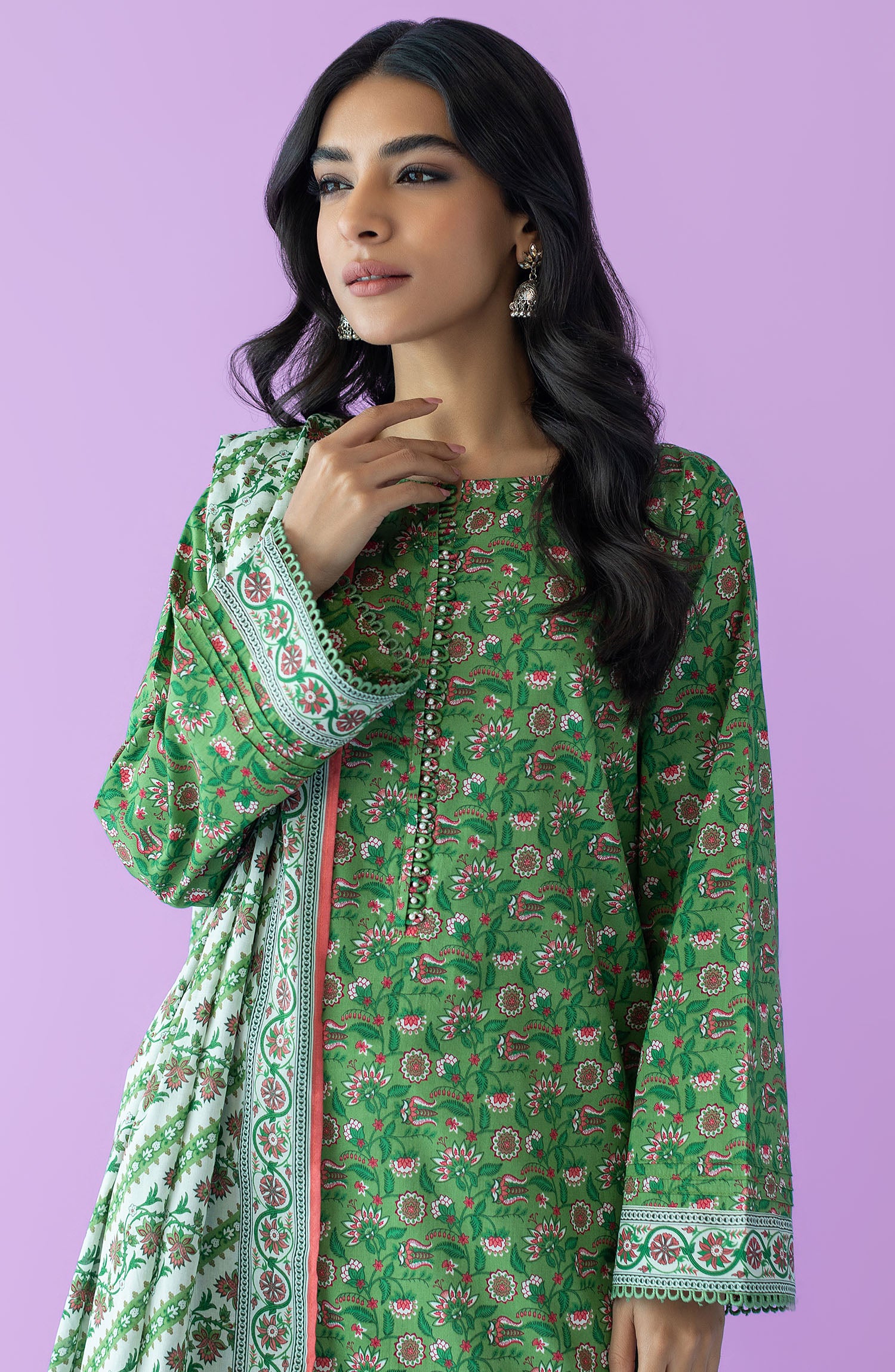 Unstitched | 3 Piece | Printed | Lawn Shirt | OTL-25-542/U LIGHT GREEN