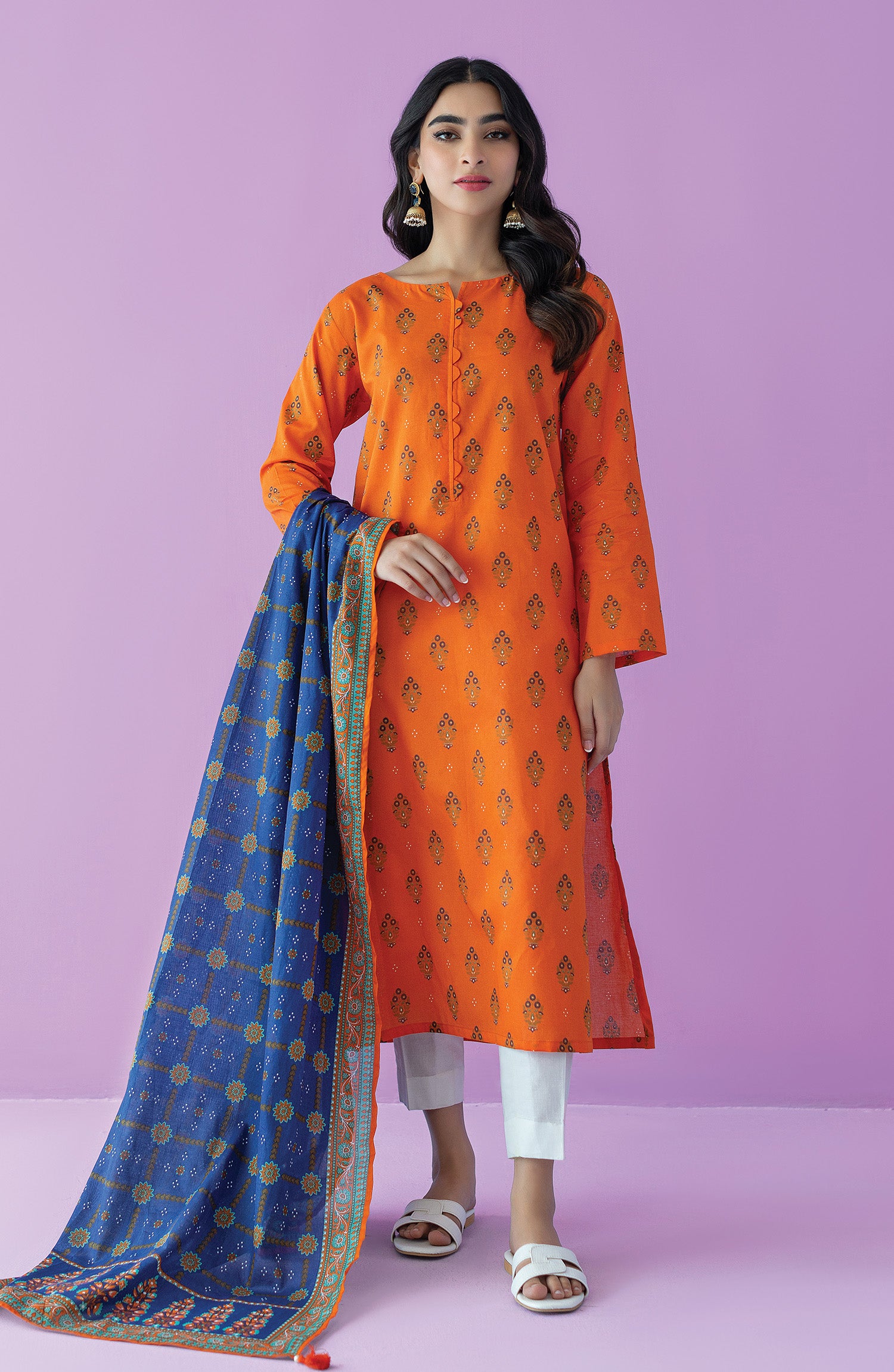 Unstitched | 3 Piece | Printed | Lawn Shirt | OTL-25-537/U ORANGE