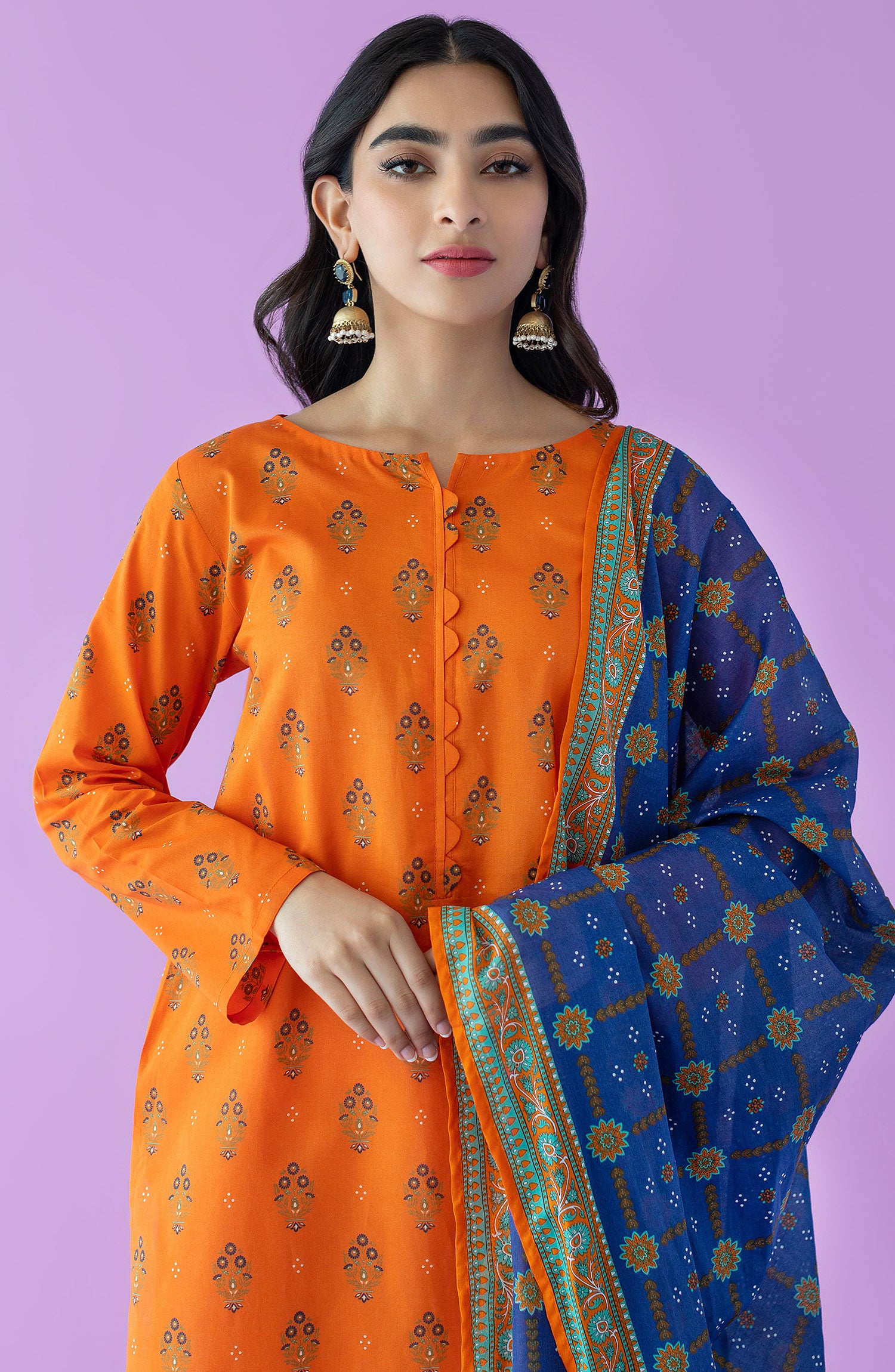 Unstitched | 3 Piece | Printed | Lawn Shirt | OTL-25-537/U ORANGE