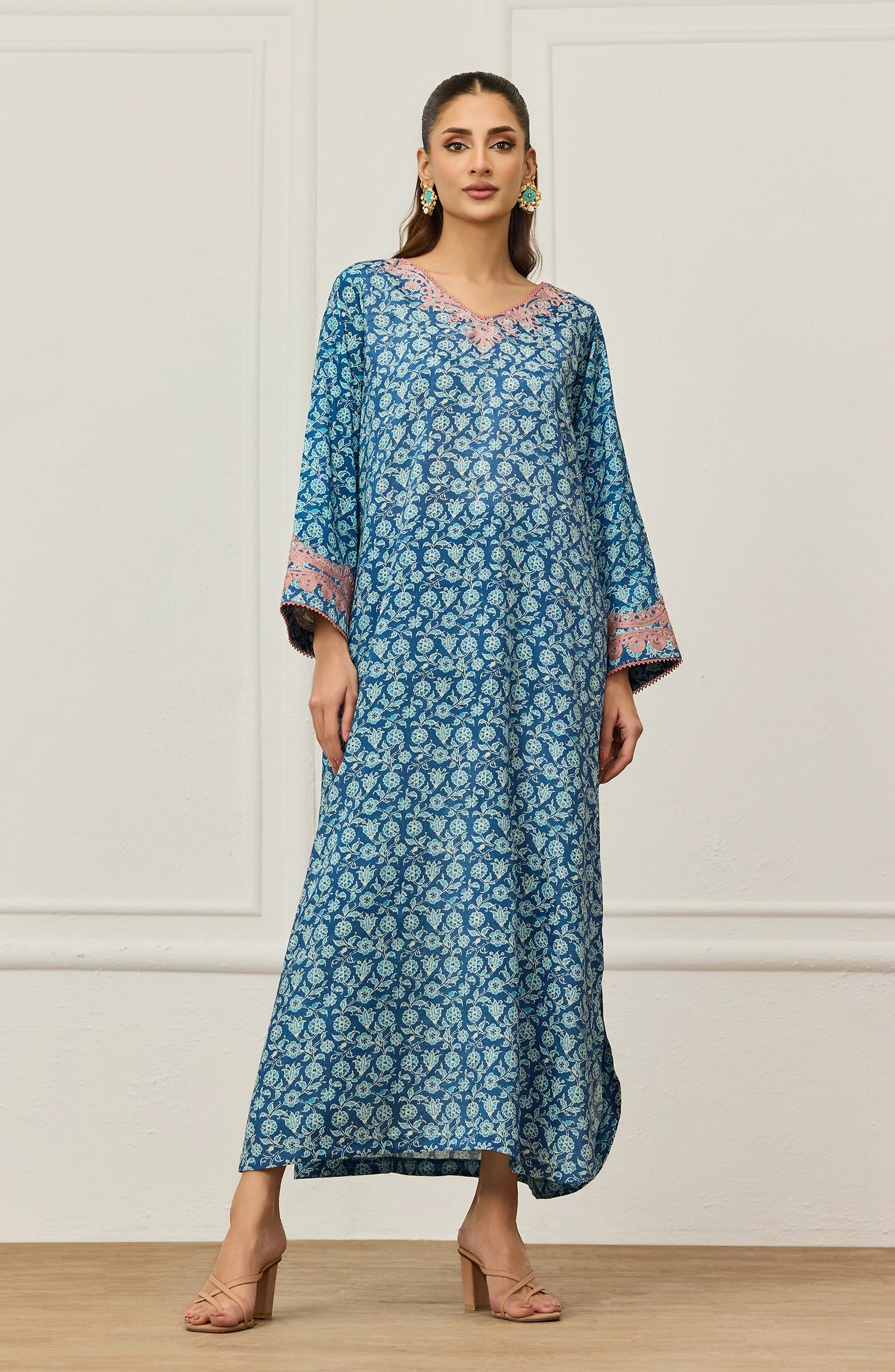 Stitched 2 Piece Embroidered Raw Silk Shinny Shirt And Pant  (WRHR25S-2051/S BLUE)