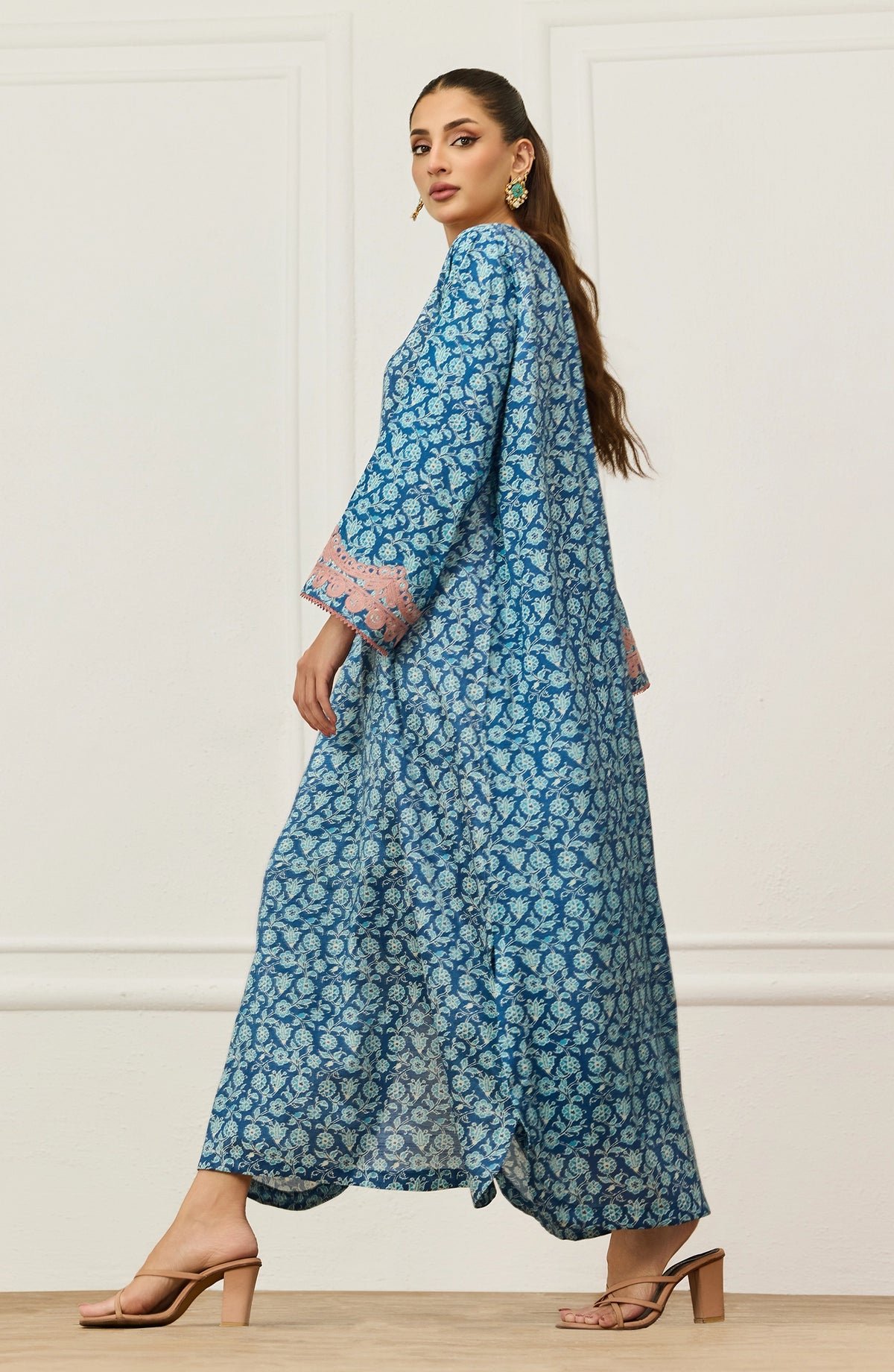 Stitched 2 Piece Embroidered Raw Silk Shinny Shirt And Pant  (WRHR25S-2051/S BLUE)