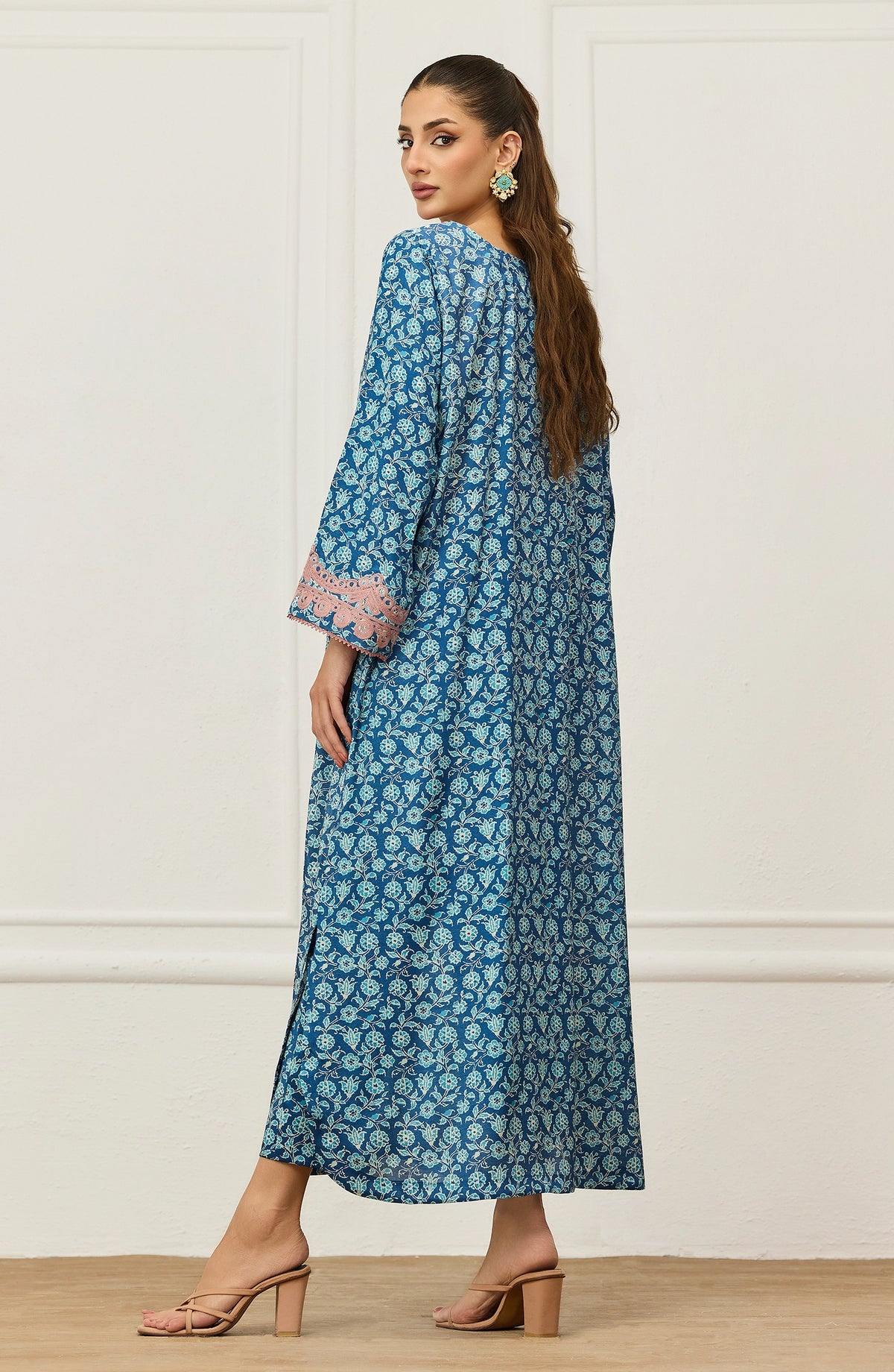 Stitched 2 Piece Embroidered Raw Silk Shinny Shirt And Pant  (WRHR25S-2051/S BLUE)