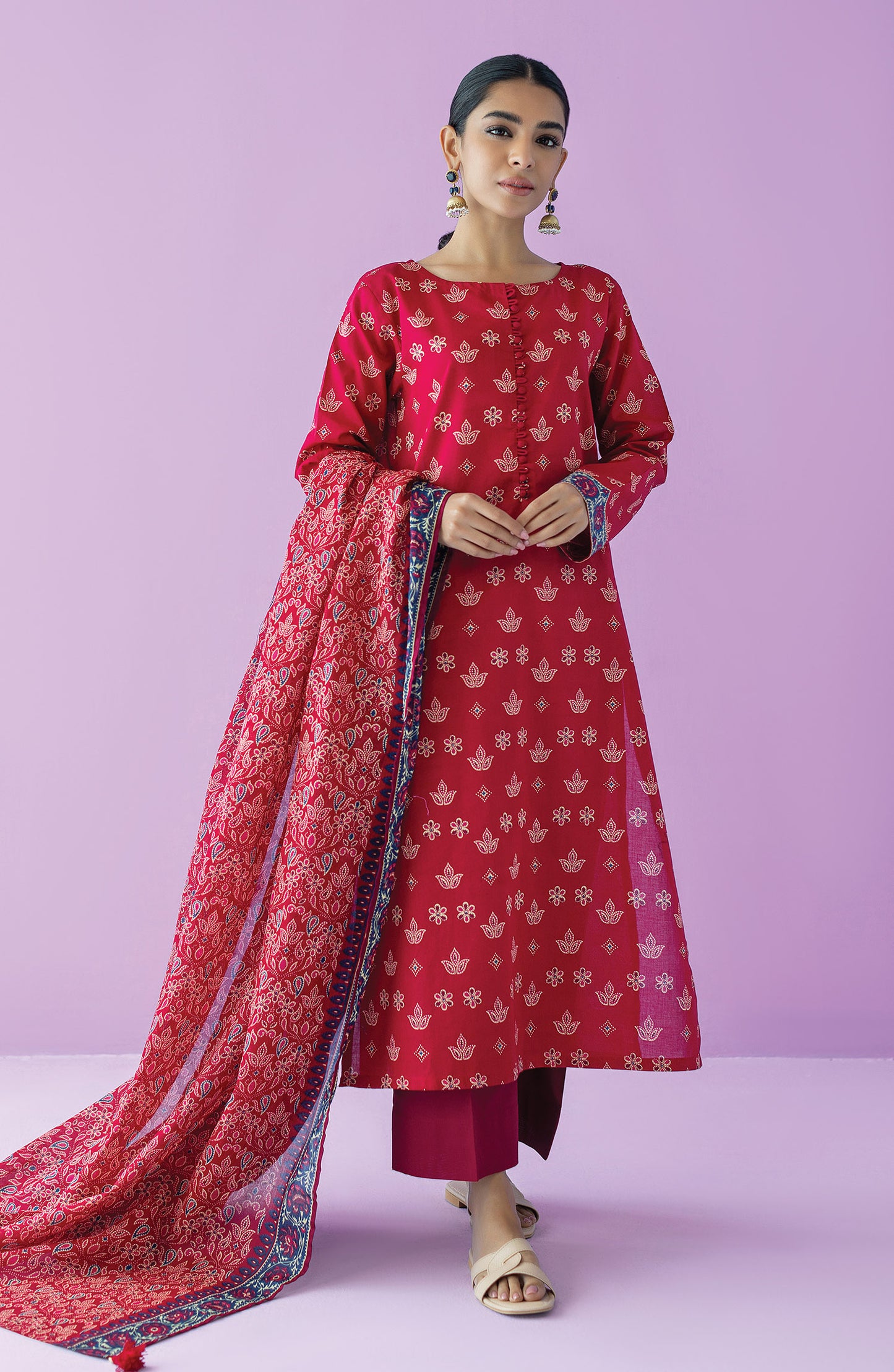 OTL-23-139/U RED LAWN  UNSTITCHED SHIRT DUPATTA PANTS