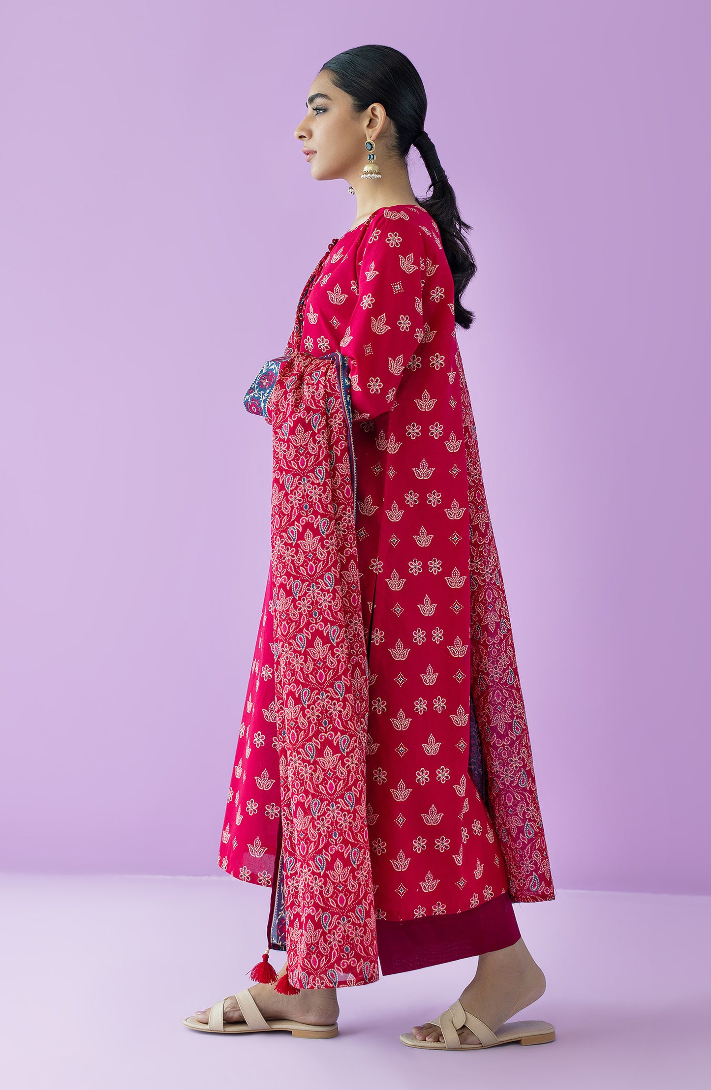 OTL-23-139/U RED LAWN  UNSTITCHED SHIRT DUPATTA PANTS