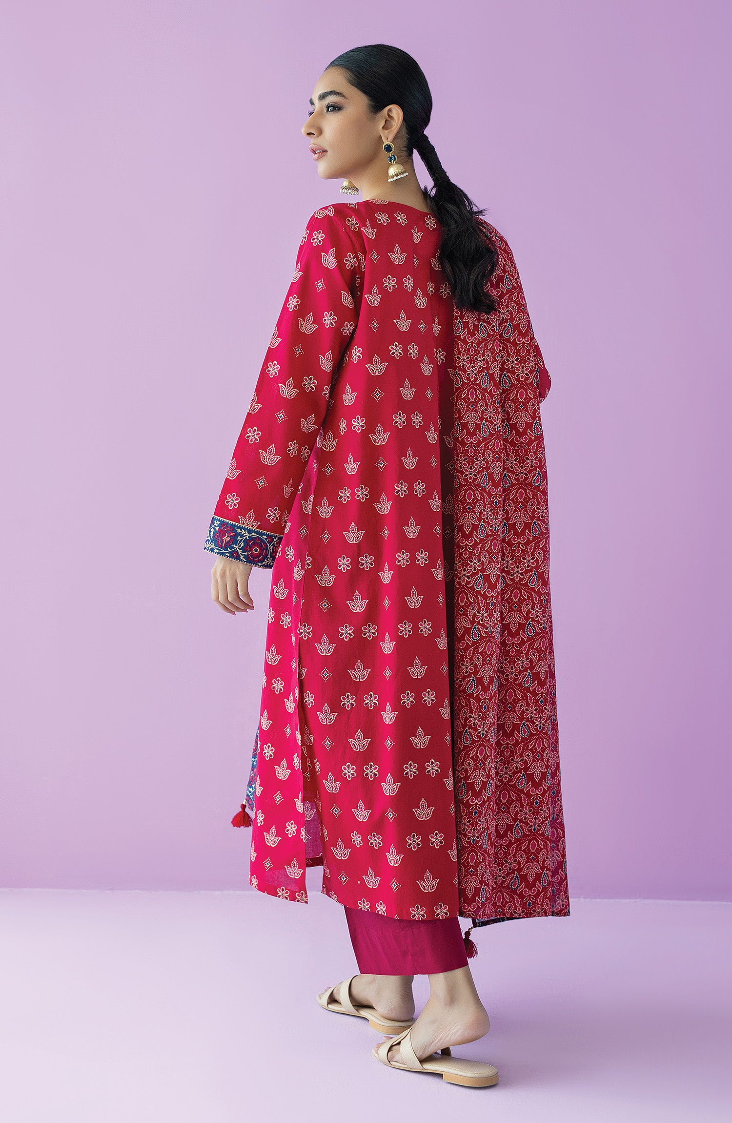 OTL-23-139/U RED LAWN  UNSTITCHED SHIRT DUPATTA PANTS