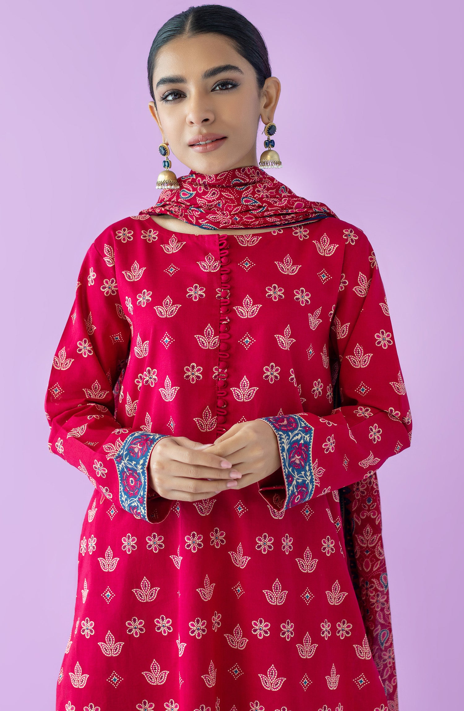 OTL-23-139/U RED LAWN  UNSTITCHED SHIRT DUPATTA PANTS