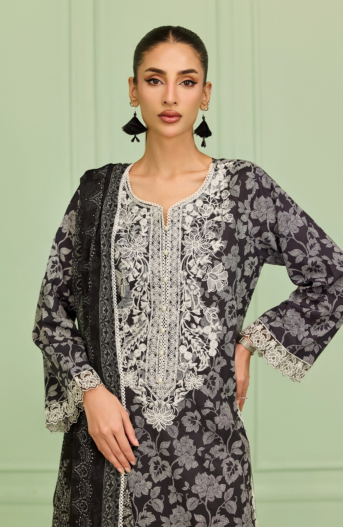 Stitched | 3 Piece | Printed Embroidered | Lawn Shirt | OTL-20456/S BLACK