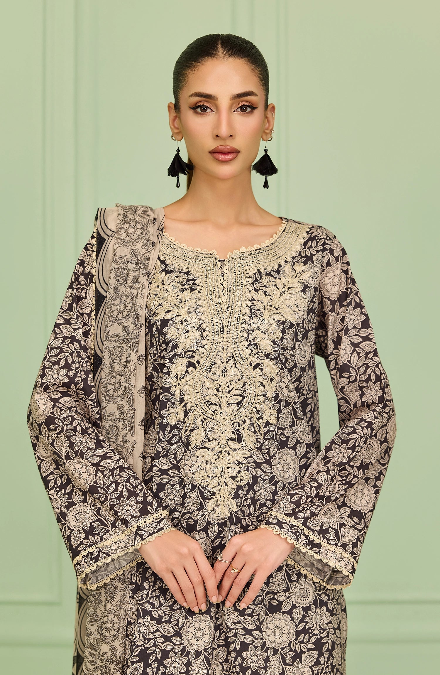 Stitched | 3 Piece | Printed Embroidered | Lawn Shirt | OTL-20486/S BLACK
