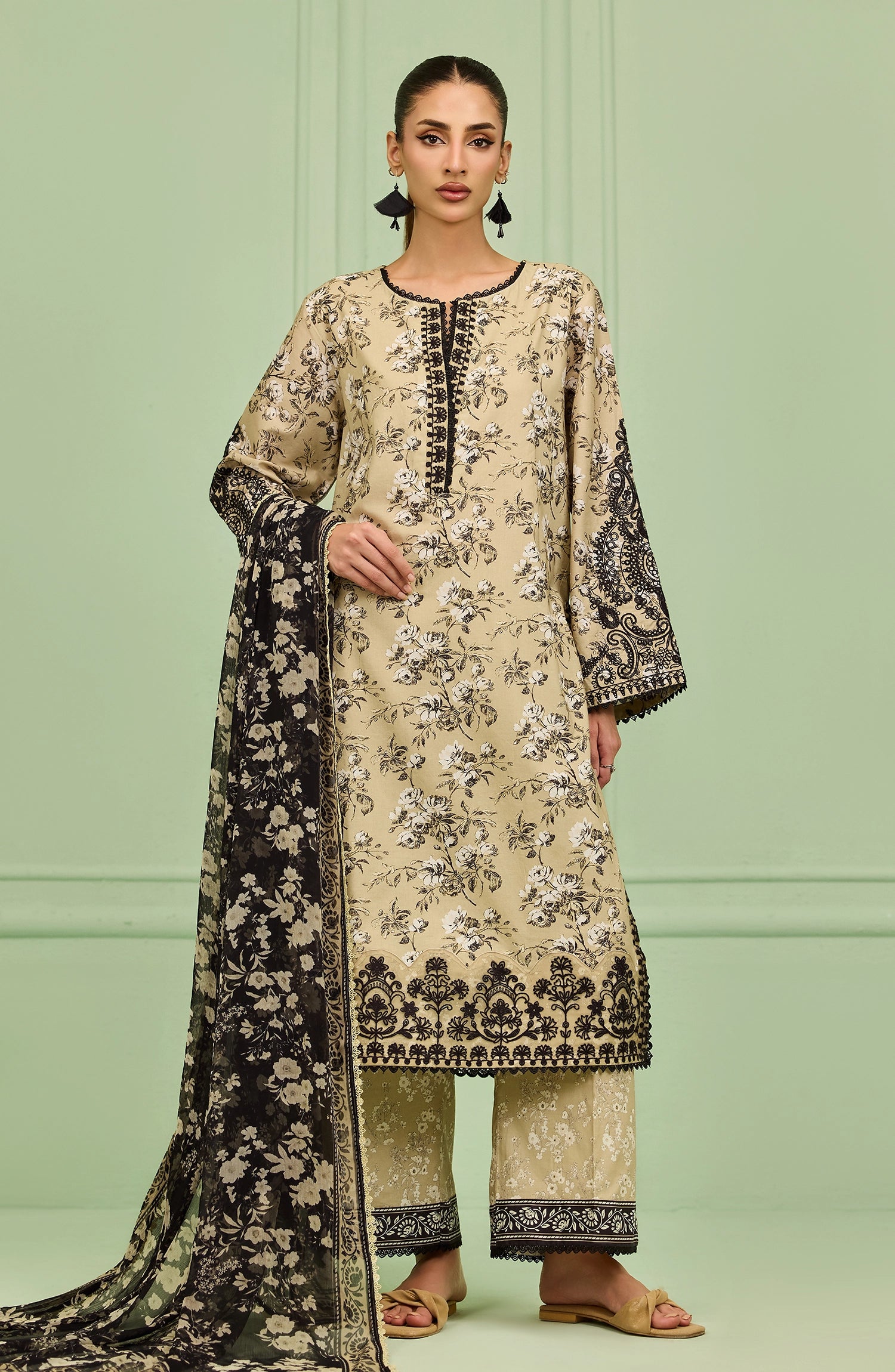 Stitched | 3 Piece | Printed Embroidered | Lawn Shirt | OTL-20506/S BEIGE