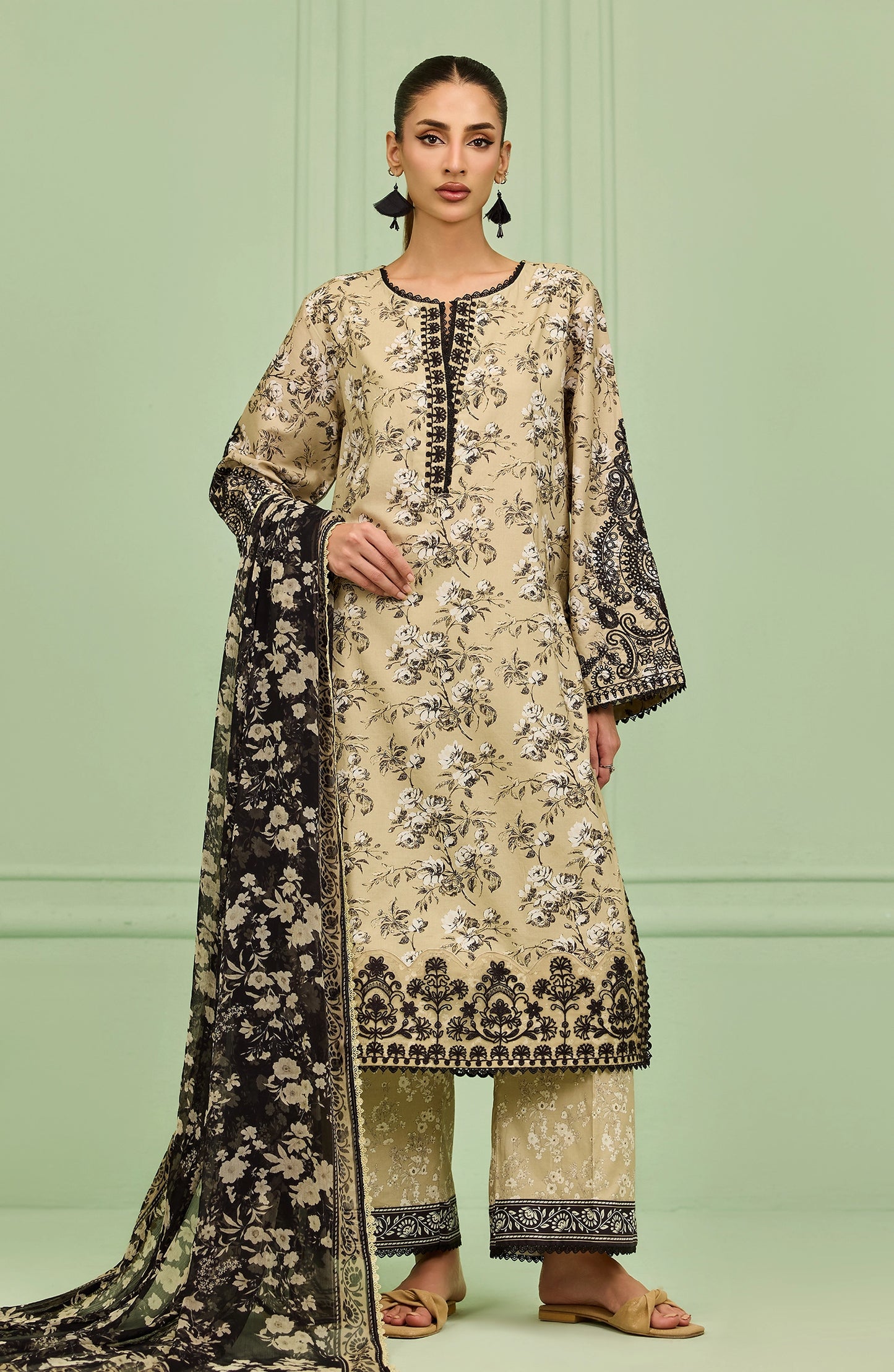 Stitched | 3 Piece | Printed Embroidered | Lawn Shirt | OTL-20506/S BEIGE