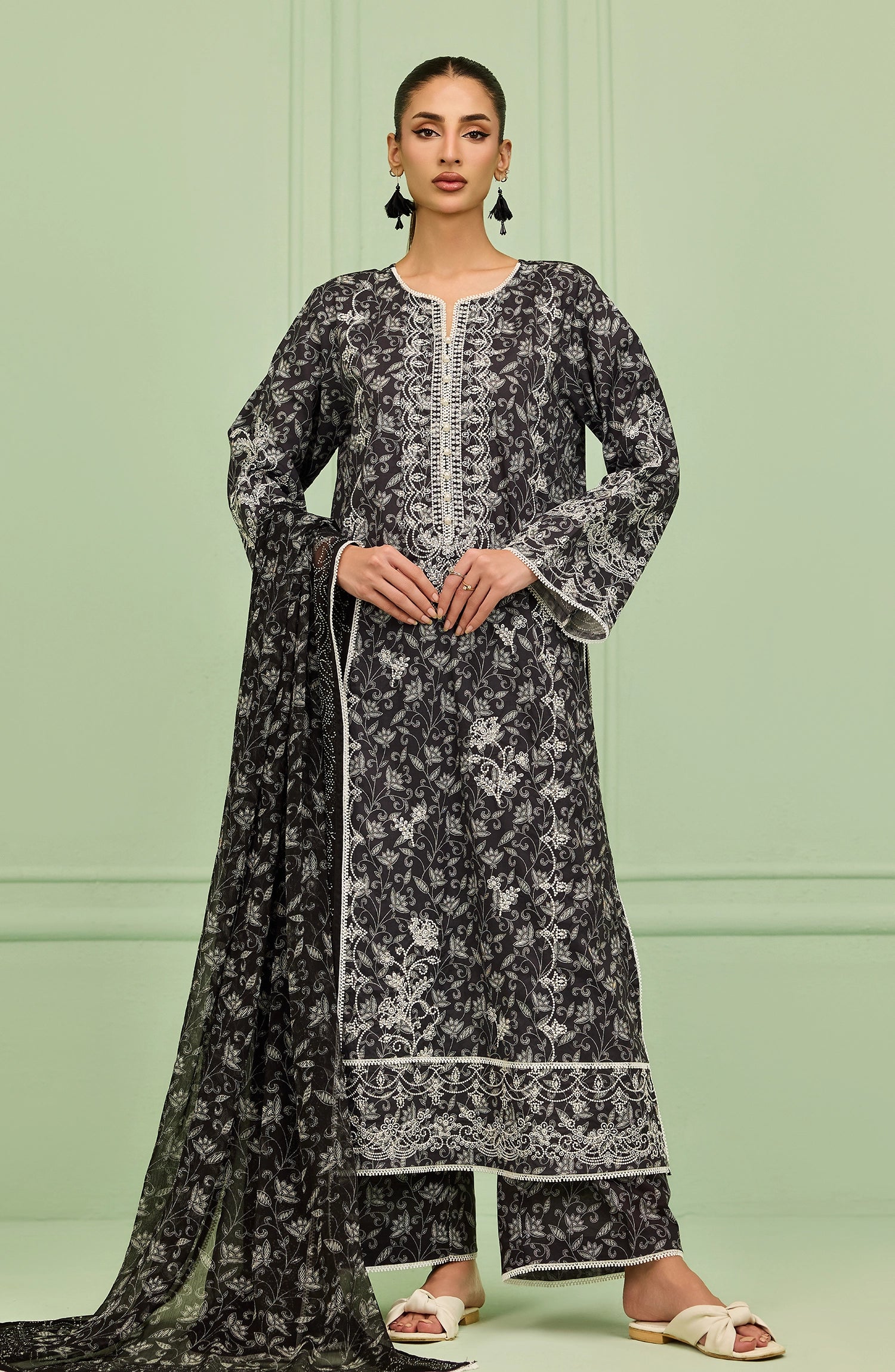 Stitched | 3 Piece | Printed Embroidered | Lawn Shirt | OTL-20476/S BLACK