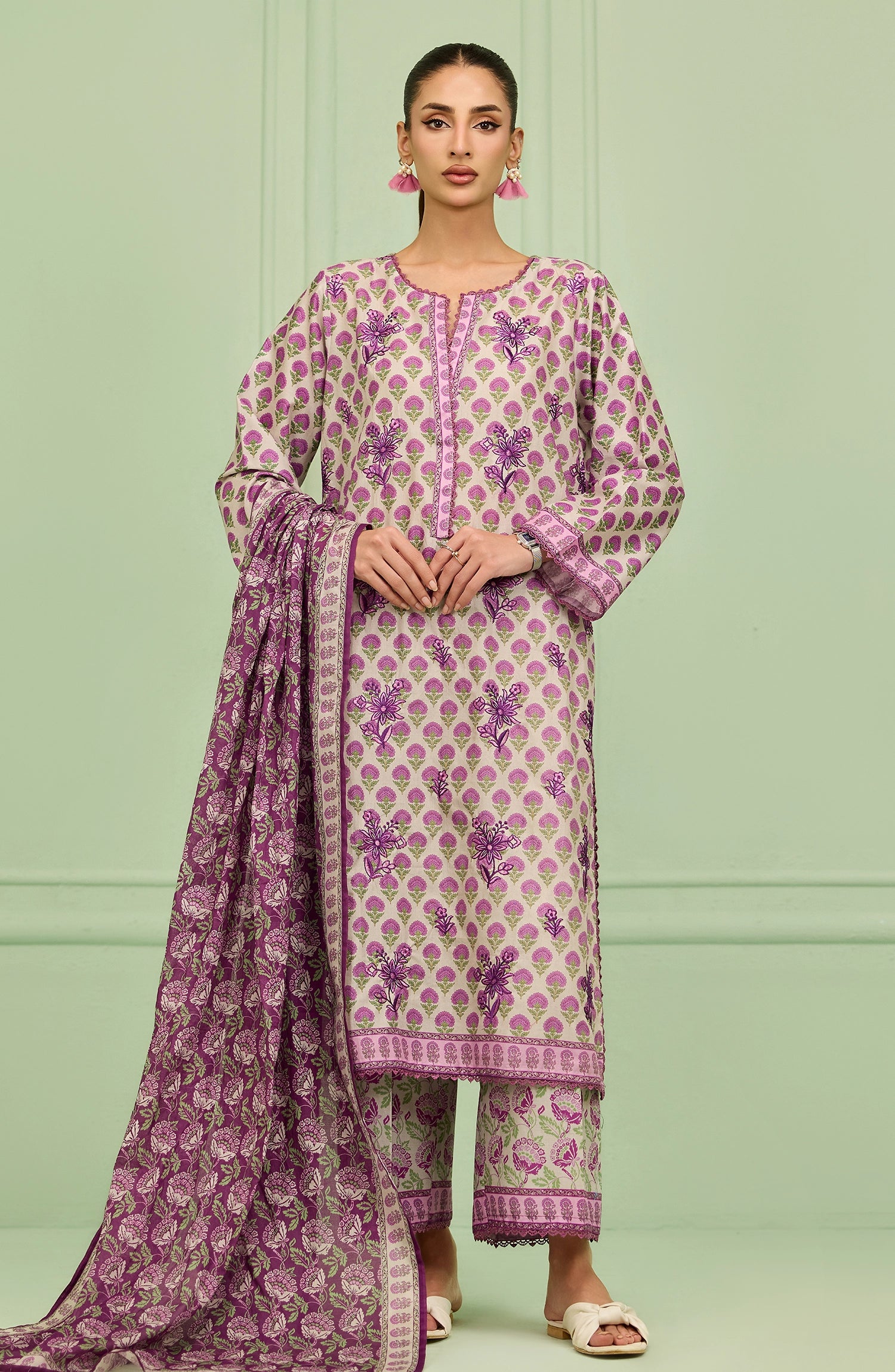 Unstitched | 3 Piece | Printed Embroidered | Lawn Shirt | OTL-20376/U BEIGE