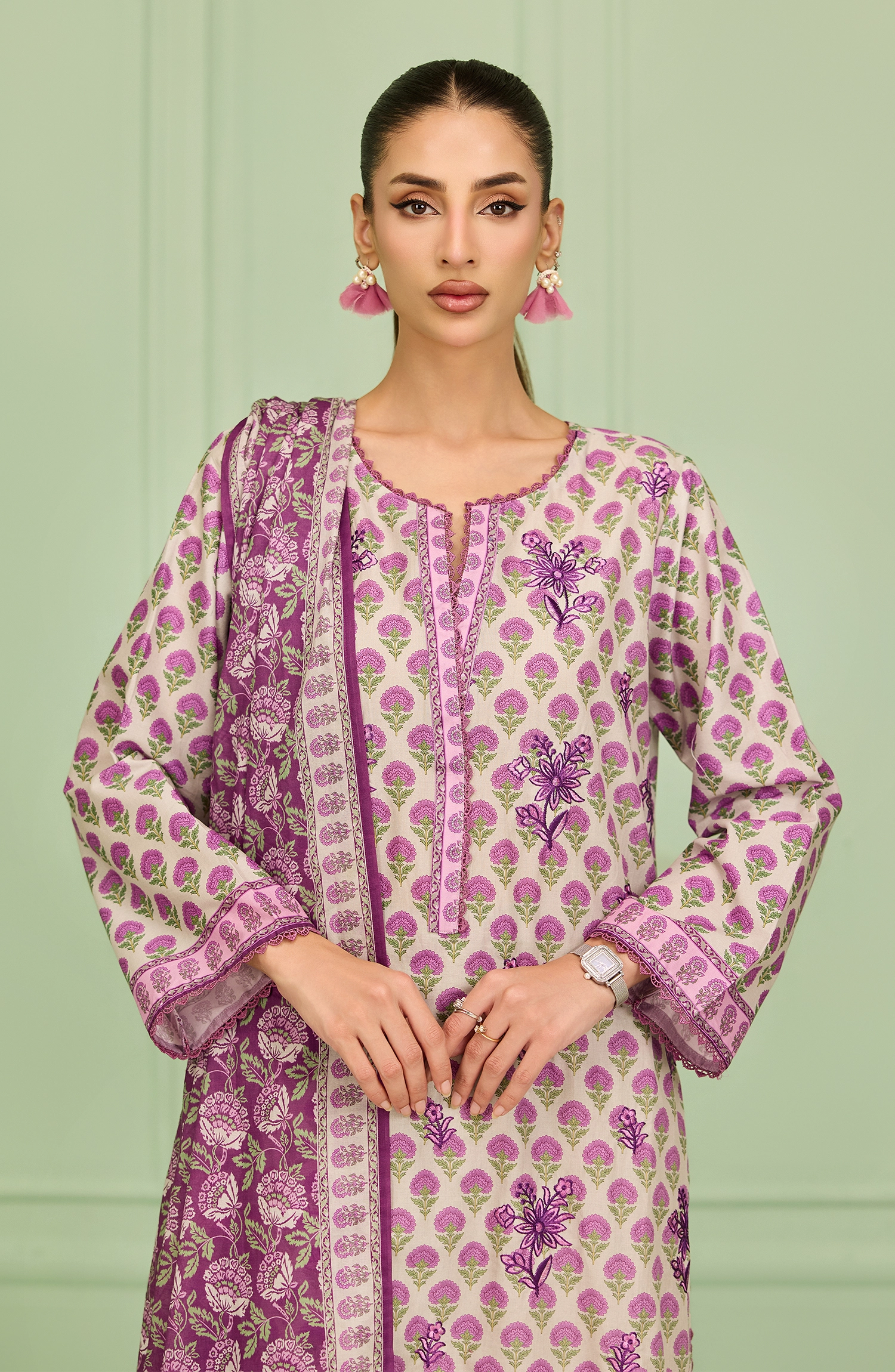Unstitched | 3 Piece | Printed Embroidered | Lawn Shirt | OTL-20376/U BEIGE